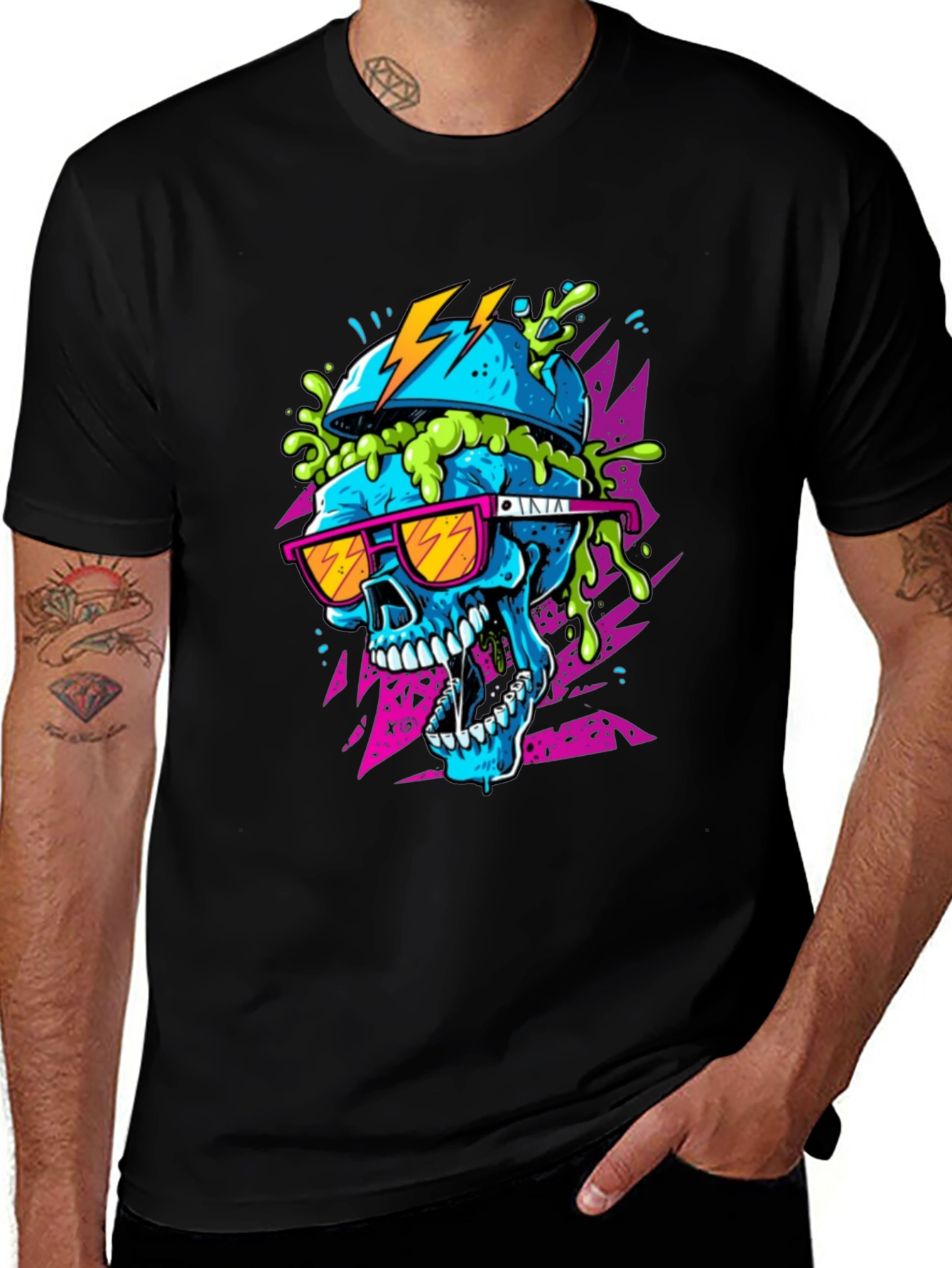 Neon Skull Graphic Tee - Black