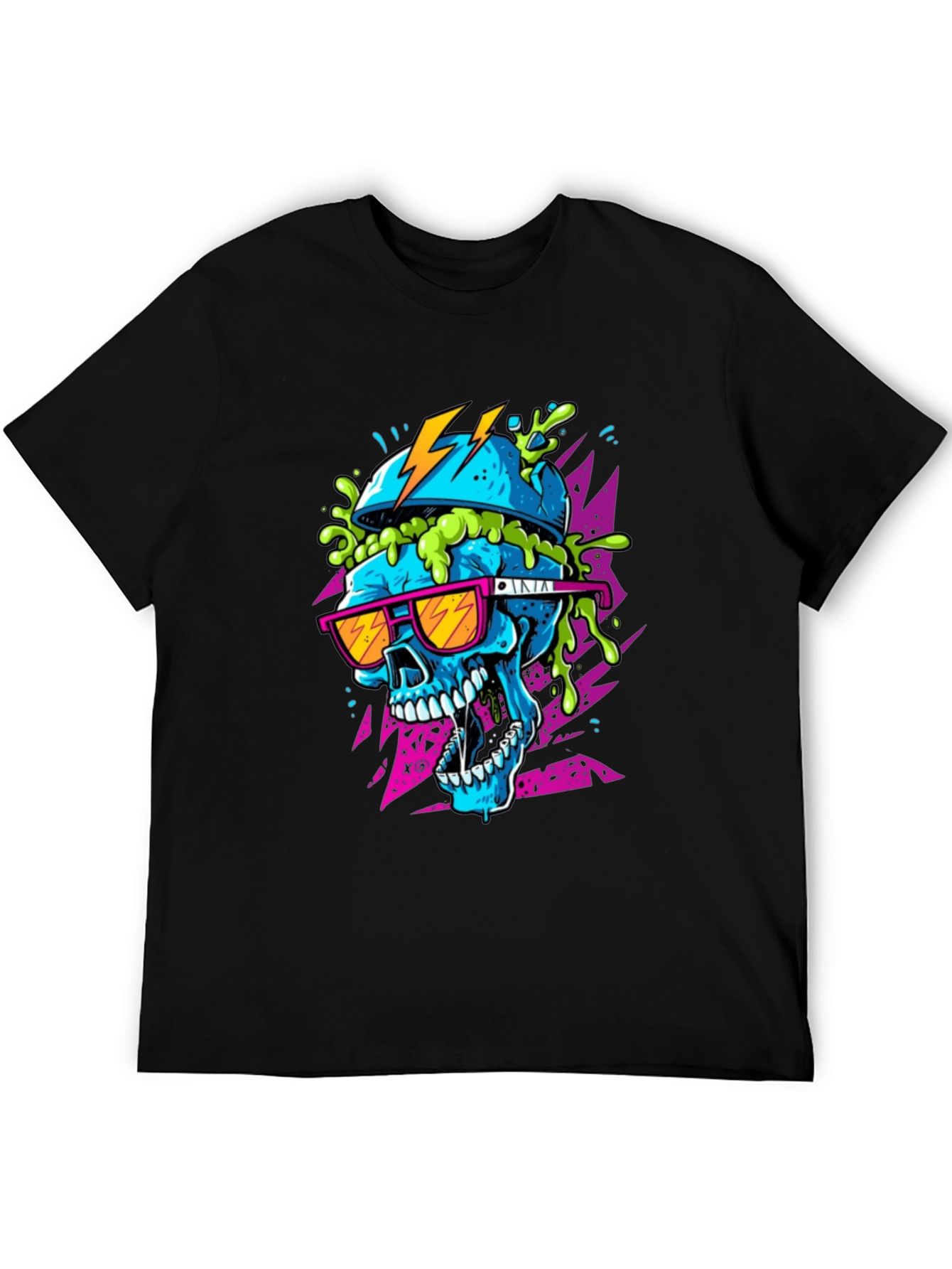 Neon Skull Graphic Tee - Black