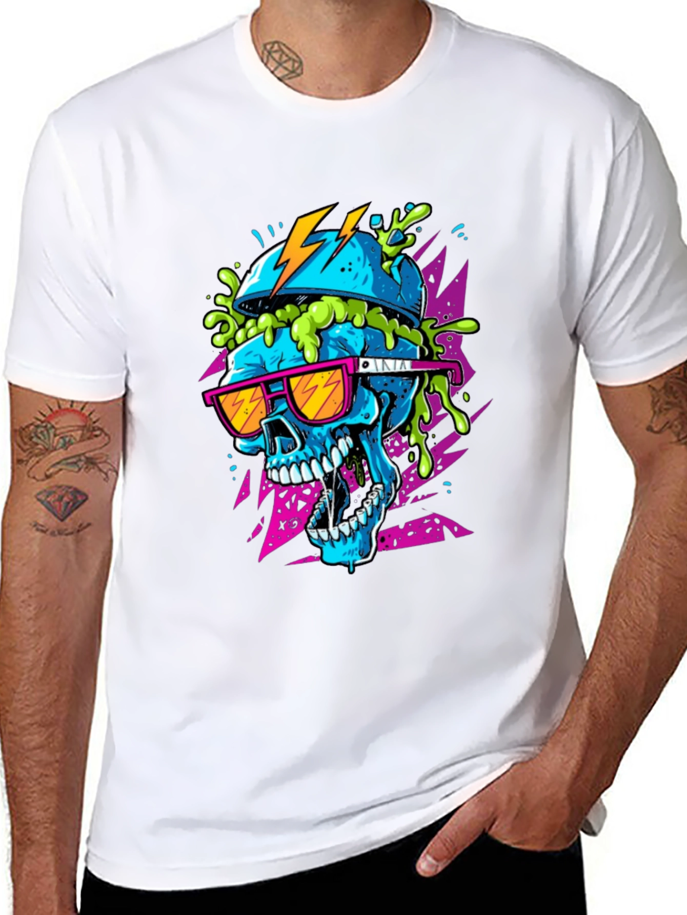 Neon Skull Graphic Tee - Black