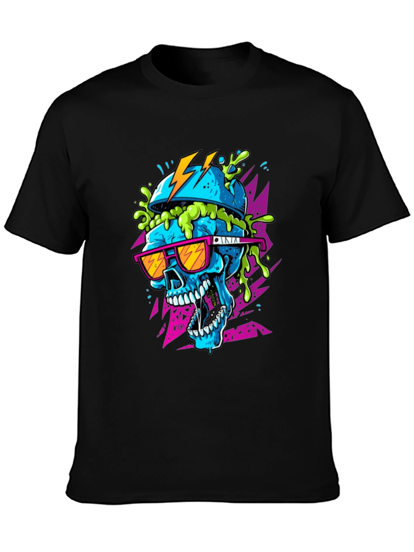 Neon Skull Graphic Tee - Black