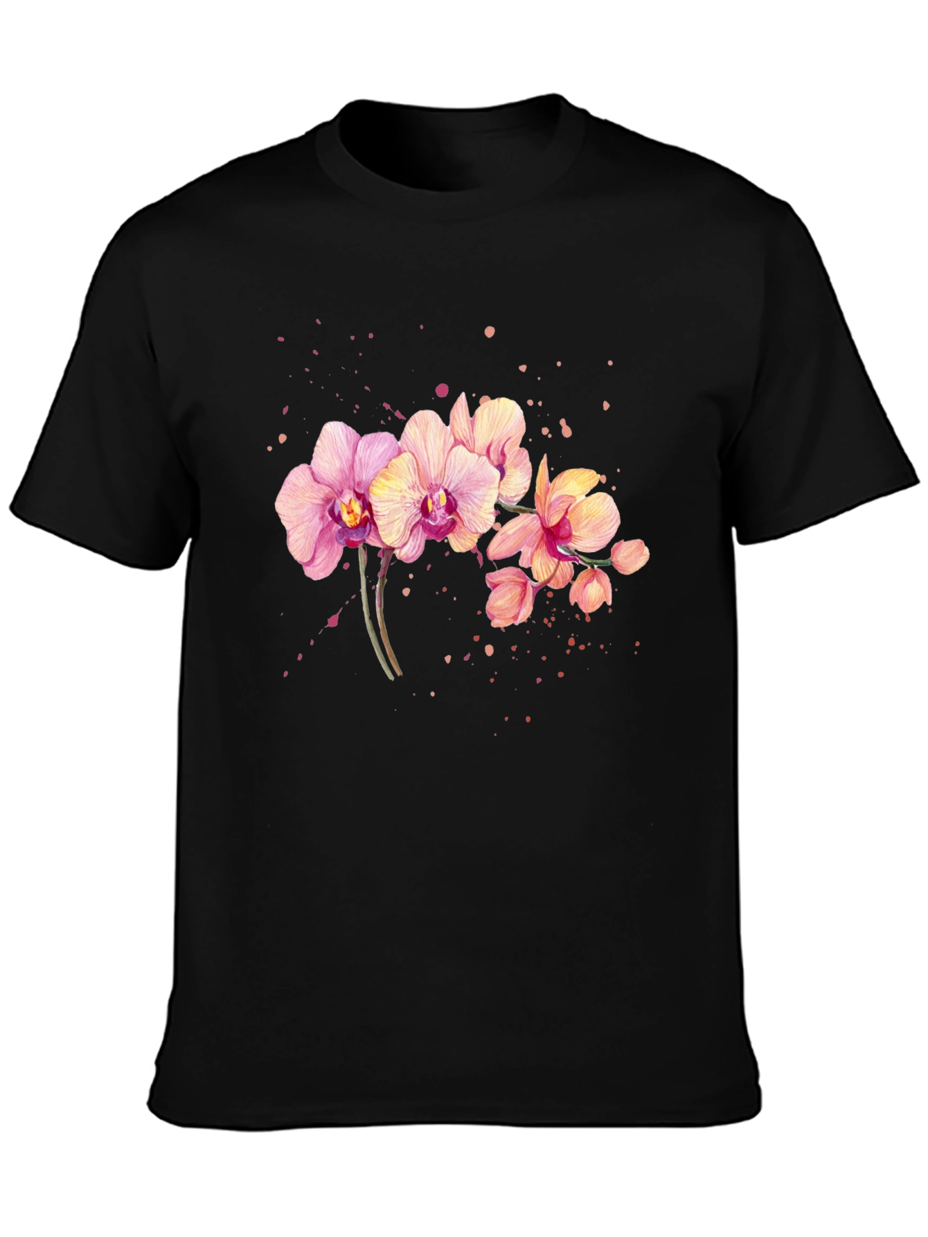 Orchid Floral Print Black T-Shirt