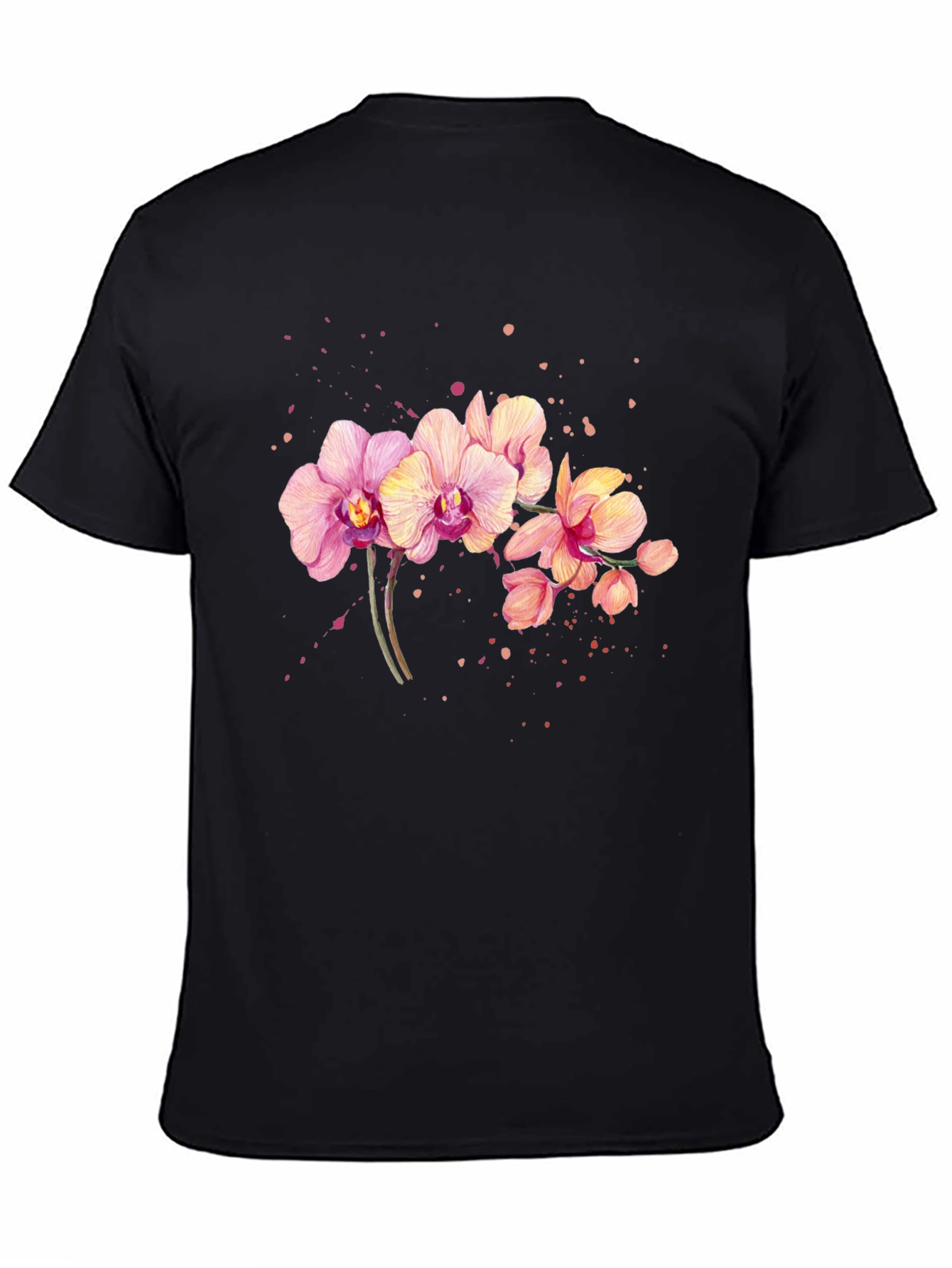 Orchid Floral Print Black T-Shirt