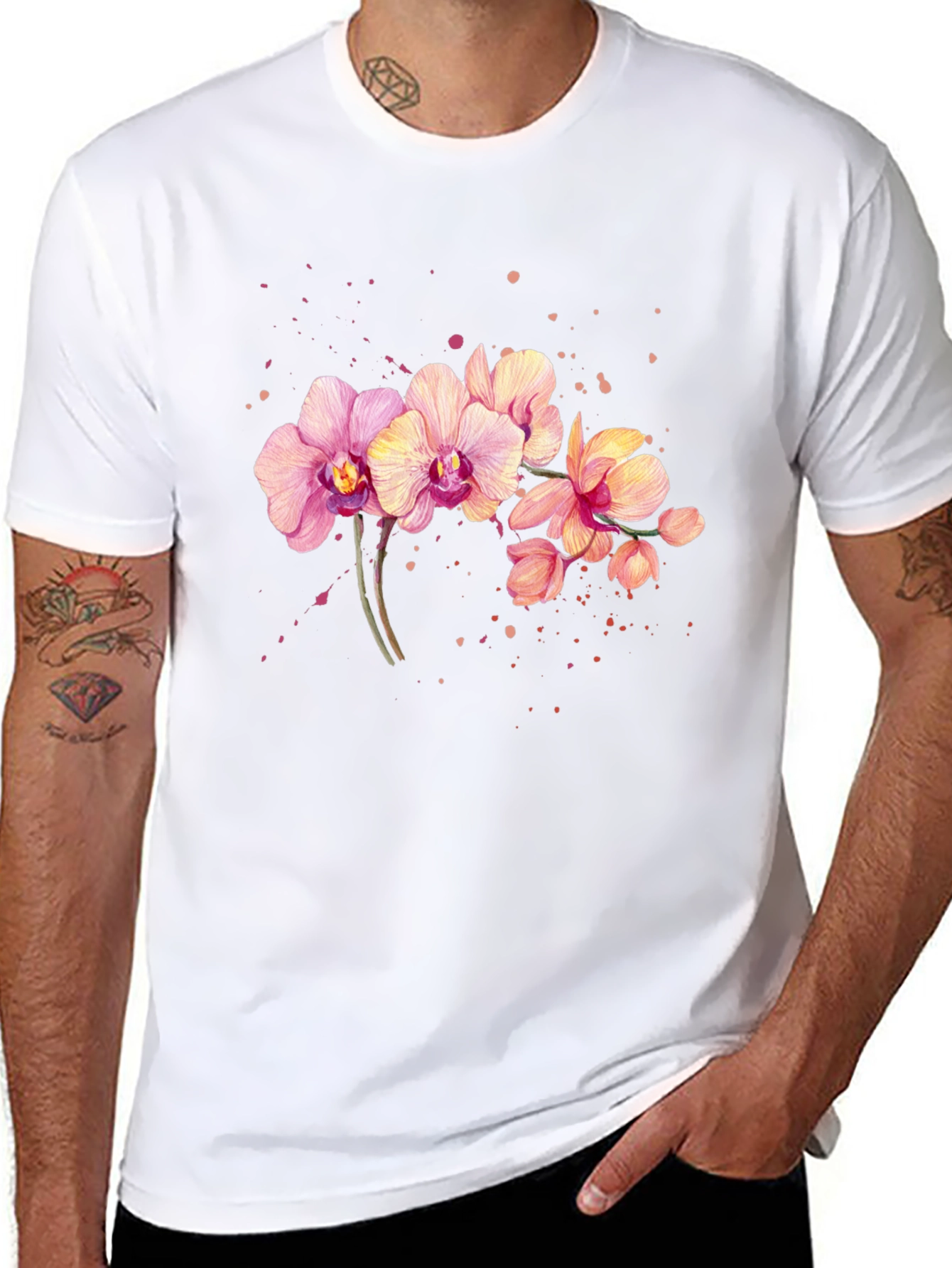 Orchid Floral Print Black T-Shirt