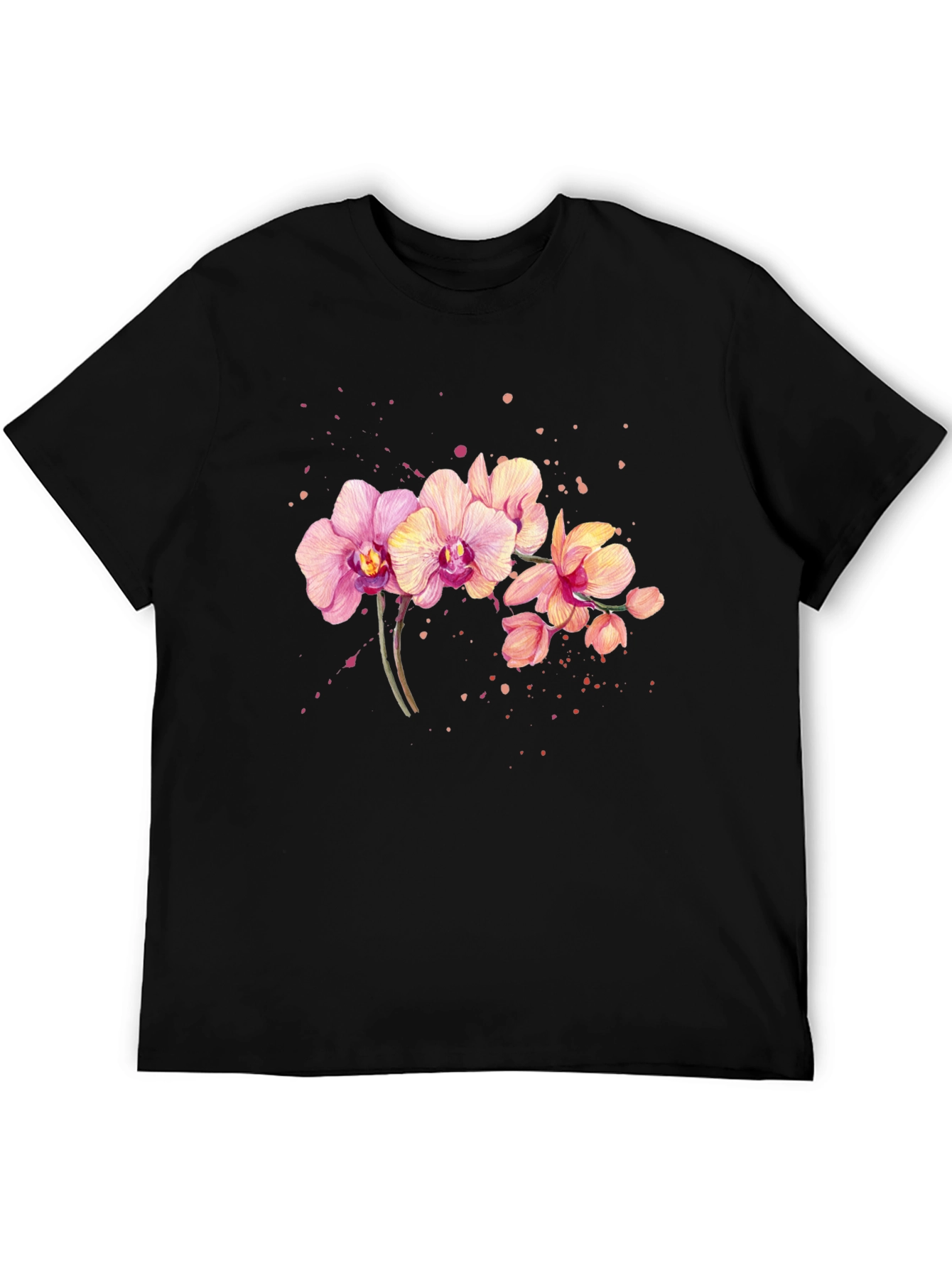 Orchid Floral Print Black T-Shirt