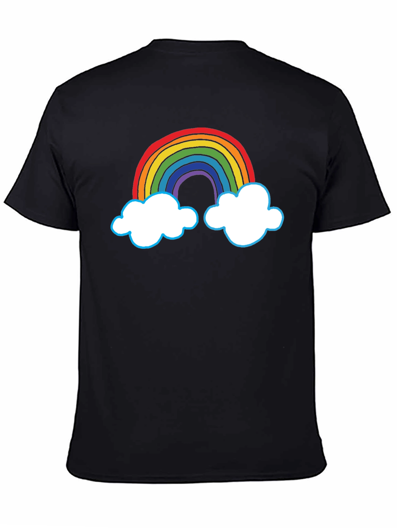 Rainbow Cloud Graphic Tee - Black Cotton T-Shirt