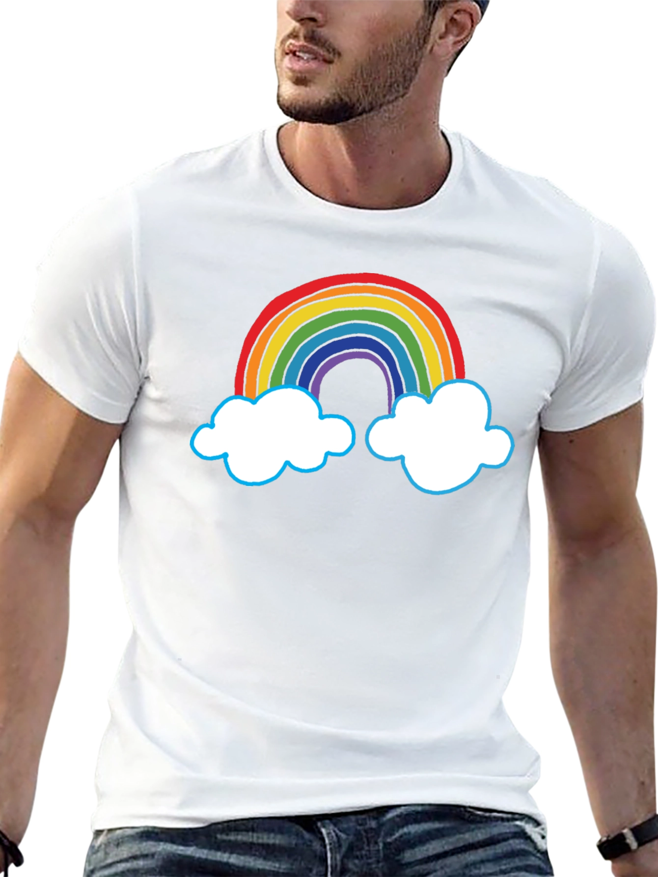 Rainbow Cloud Graphic Tee - Black Cotton T-Shirt
