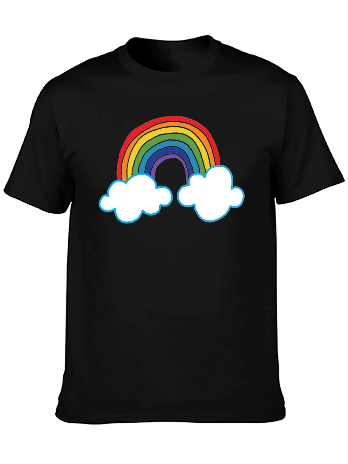 Rainbow Cloud Graphic Tee - Black Cotton T-Shirt