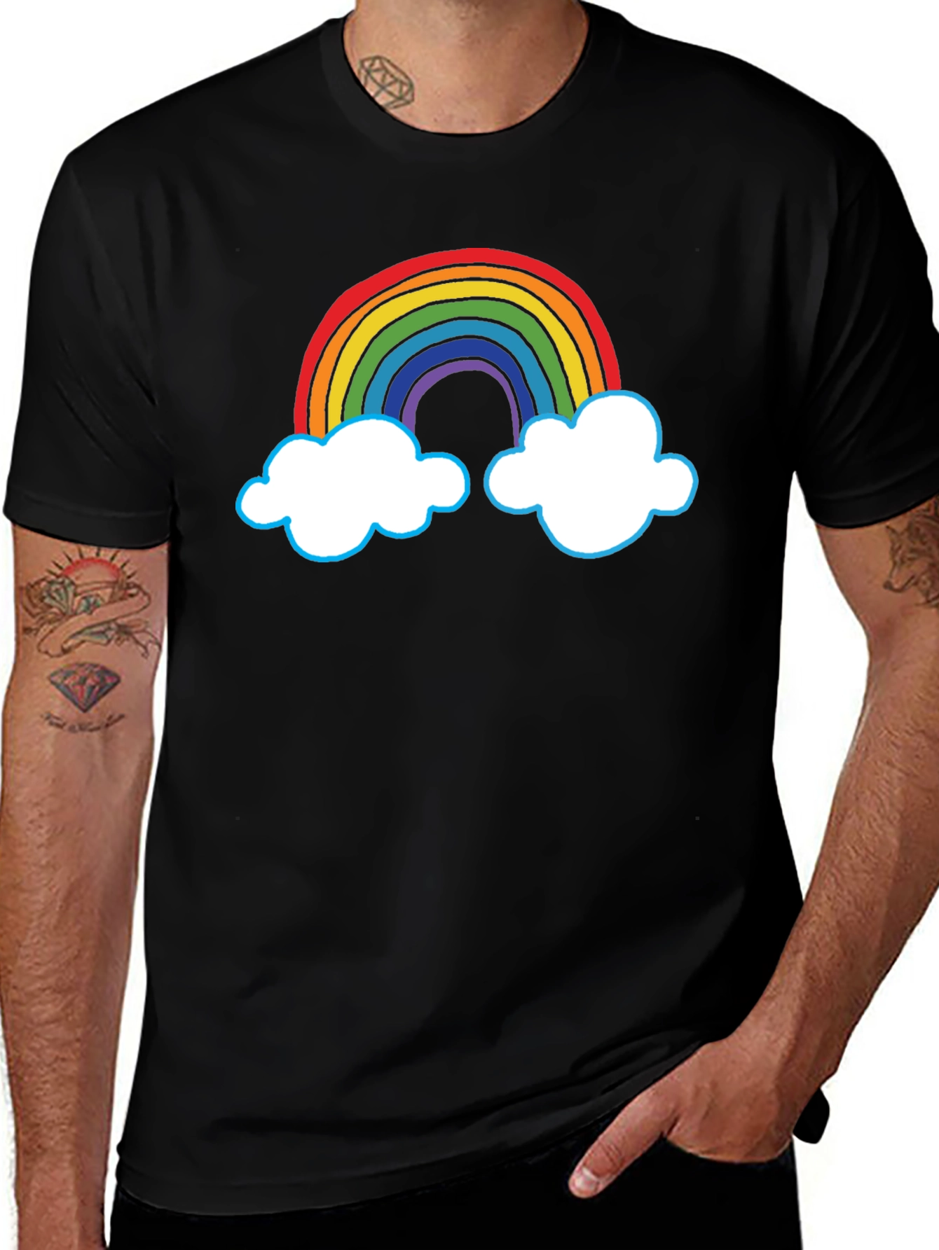 Rainbow Cloud Graphic Tee - Black Cotton T-Shirt