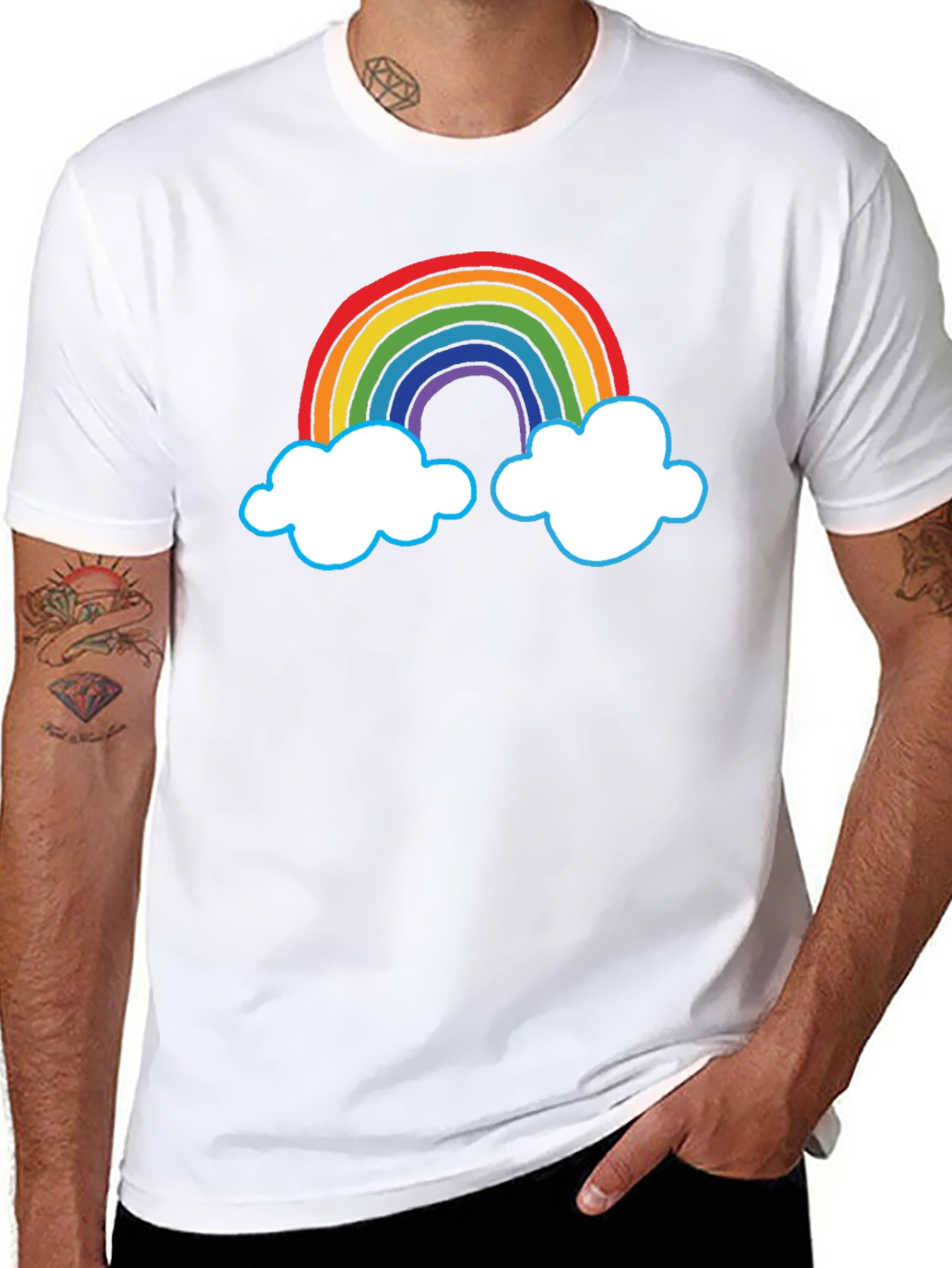 Rainbow Cloud Graphic Tee - Black Cotton T-Shirt