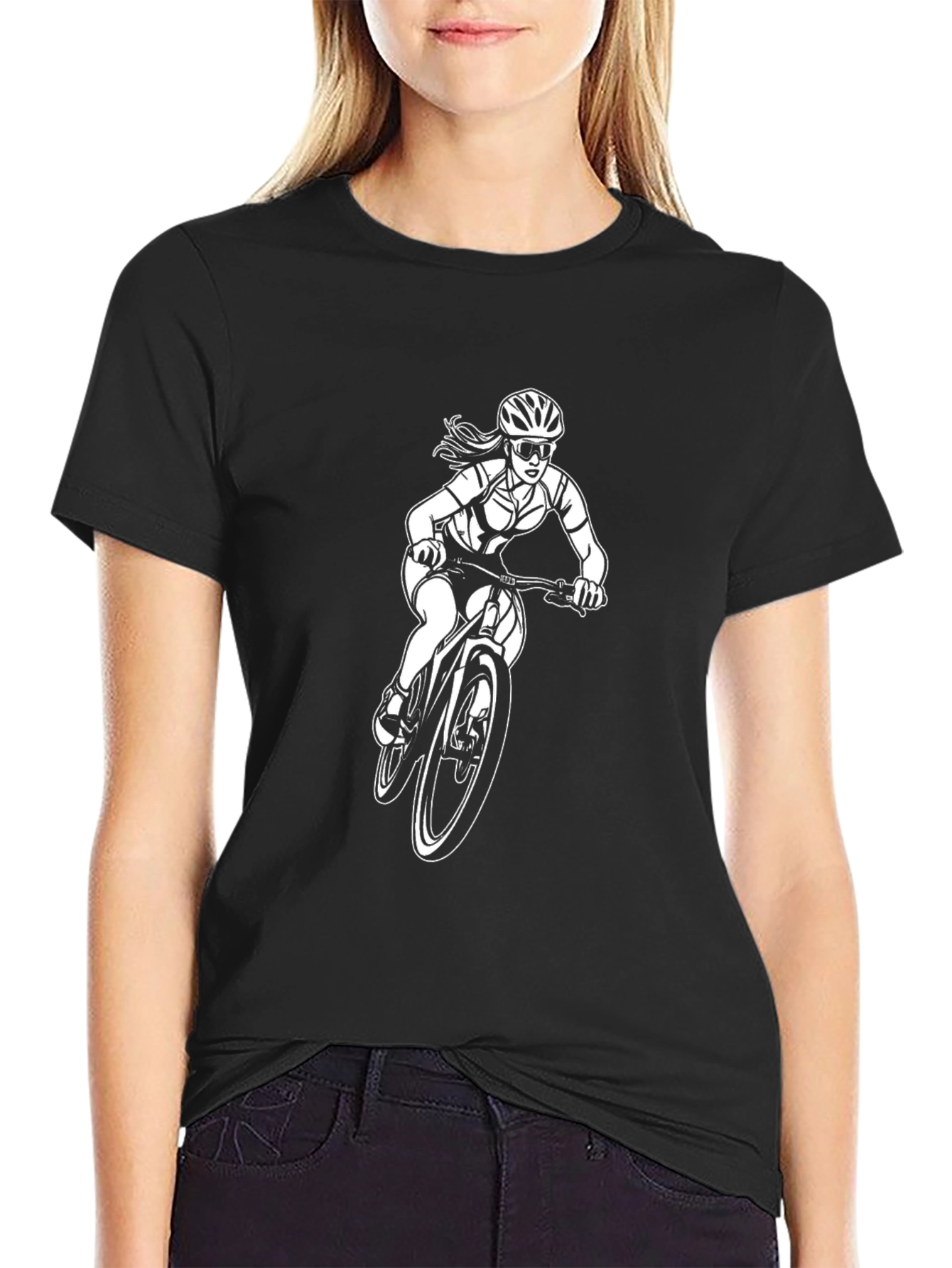 Womens Mountain Bike T-Shirt - Black Cotton Tee