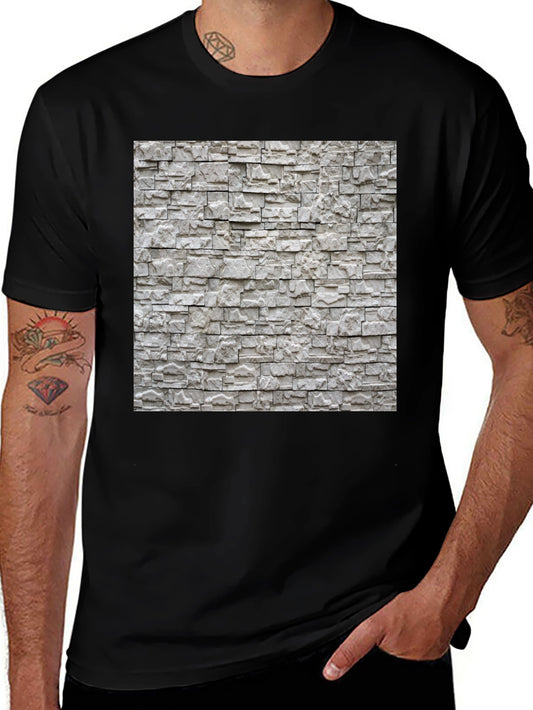 Stylish Stone Wall Print Black T-Shirt