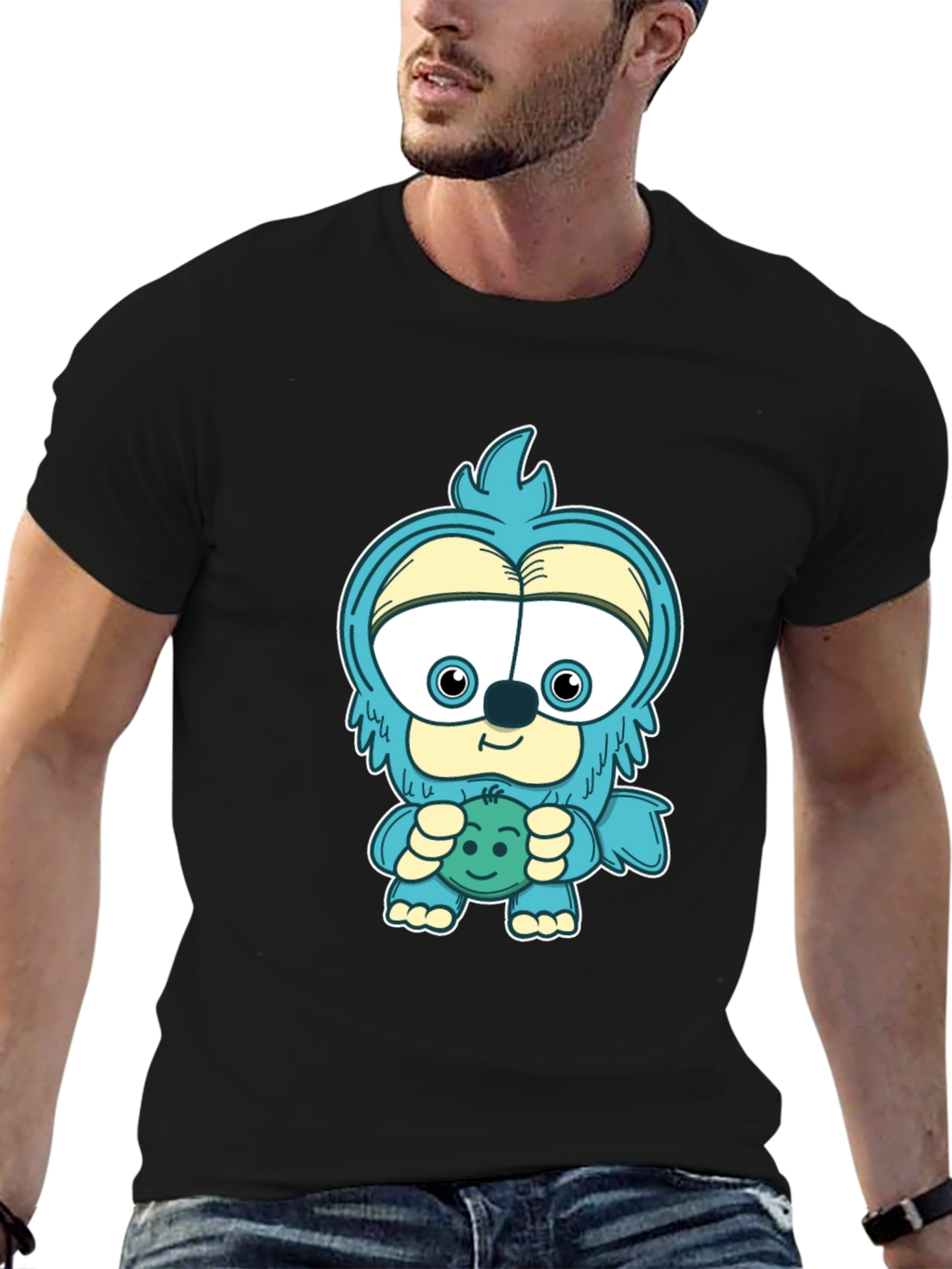 Cartoon Monster Graphic Tee - Black