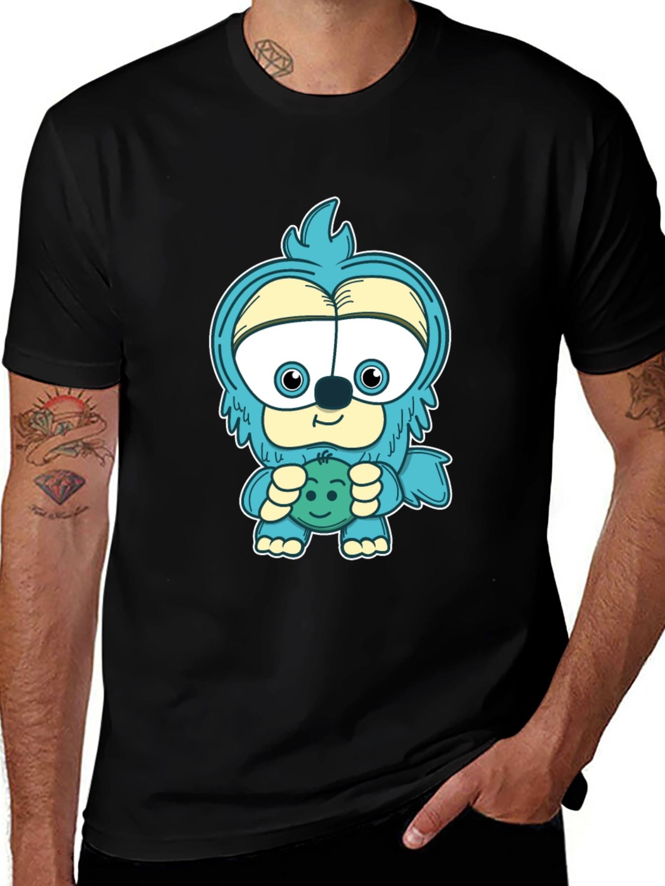 Cartoon Monster Graphic Tee - Black