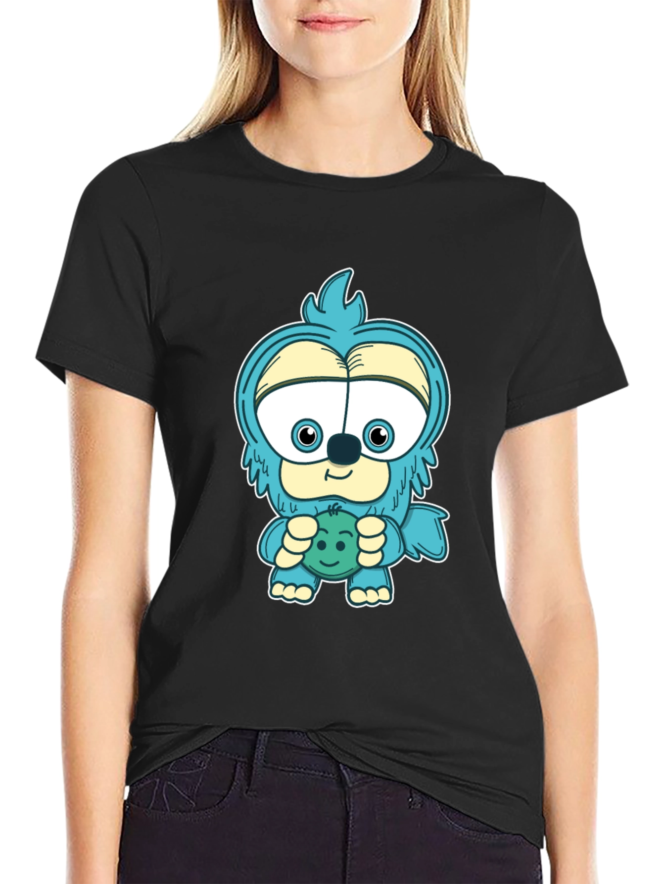 Cartoon Monster Graphic Tee - Black