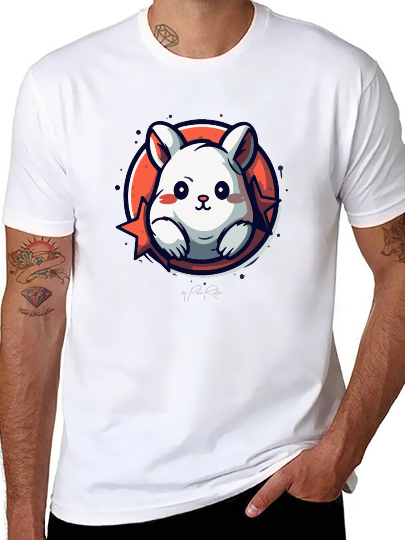 Cute Cartoon Rabbit Graphic Tee - Black