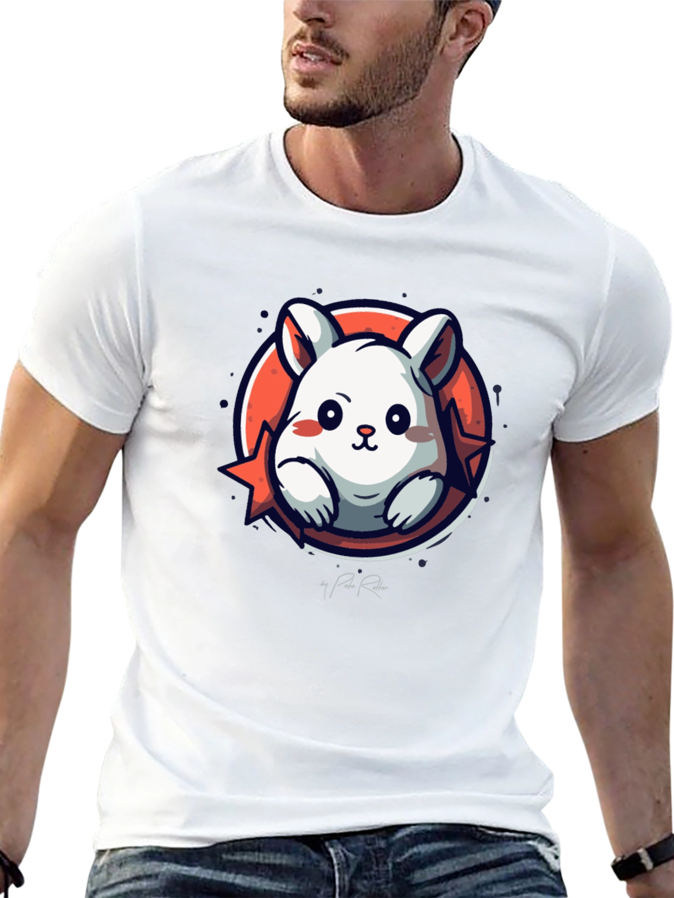 Cute Cartoon Rabbit Graphic Tee - Black