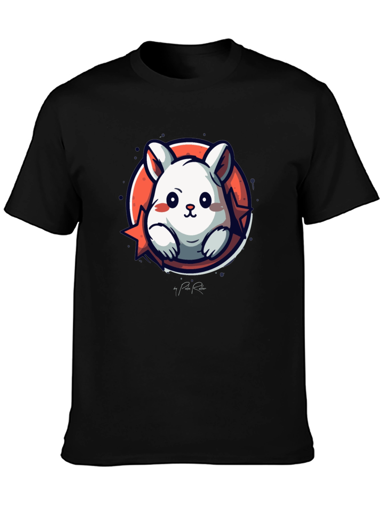 Cute Cartoon Rabbit Graphic Tee - Black