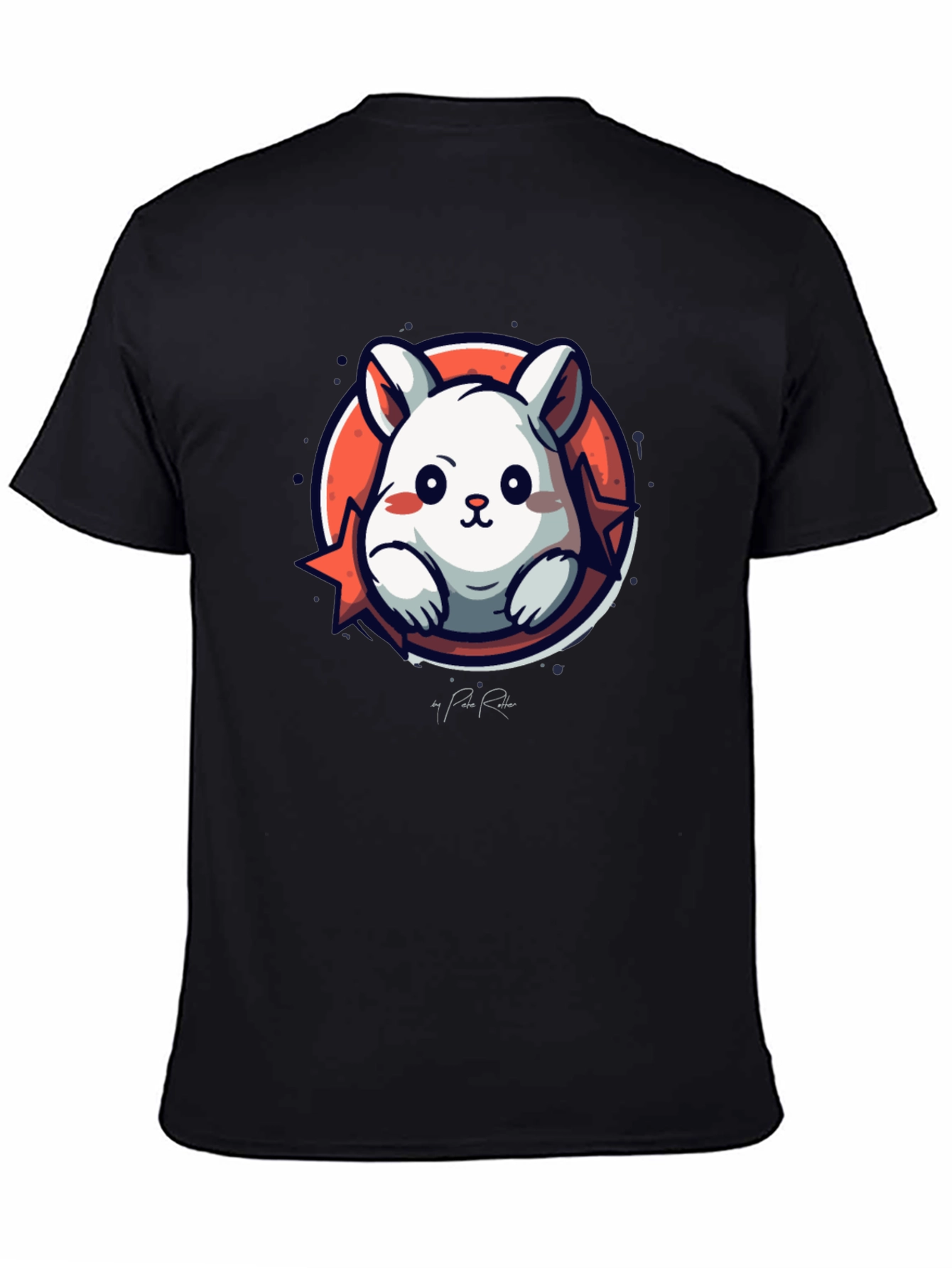 Cute Cartoon Rabbit Graphic Tee - Black