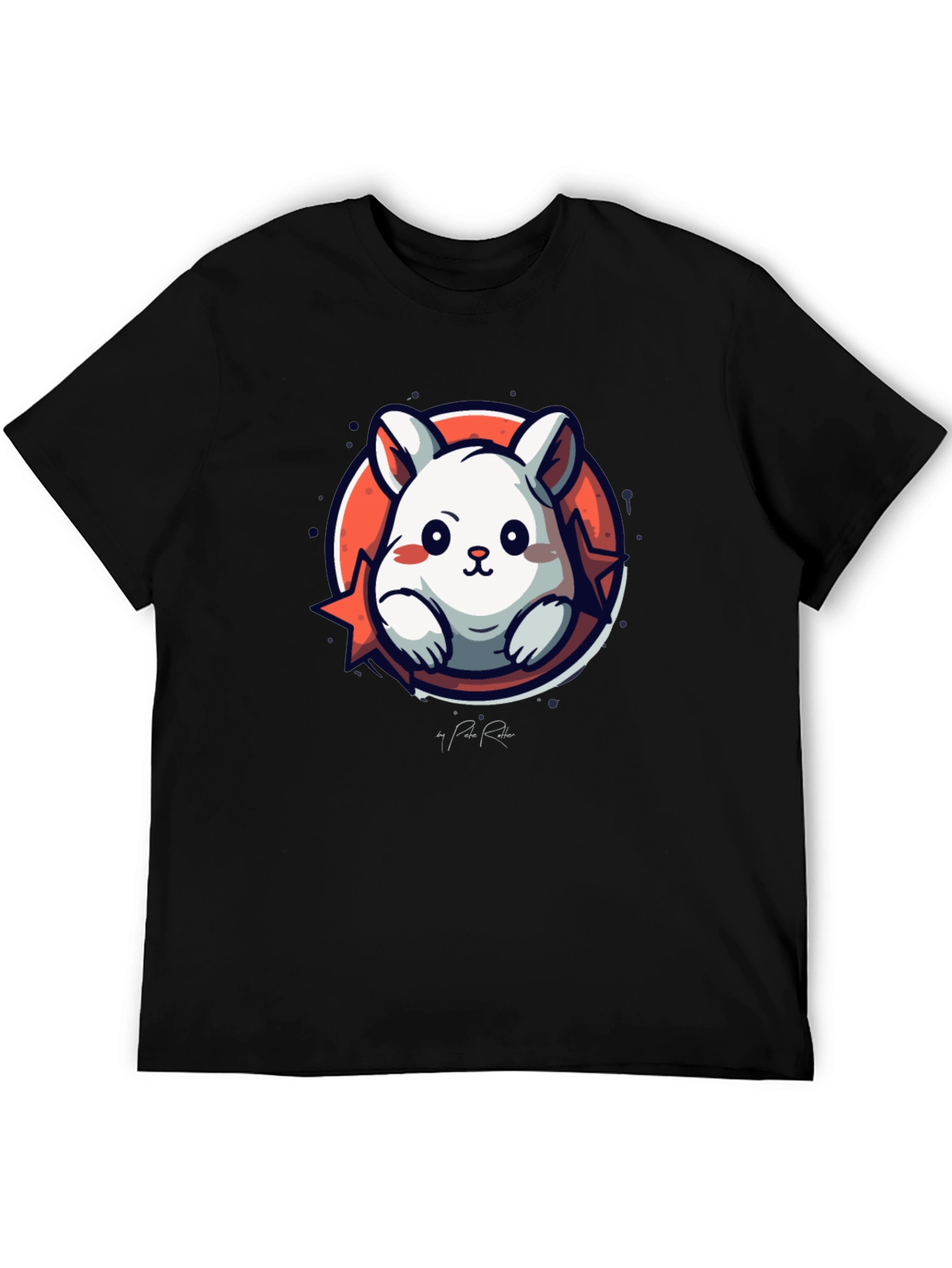 Cute Cartoon Rabbit Graphic Tee - Black