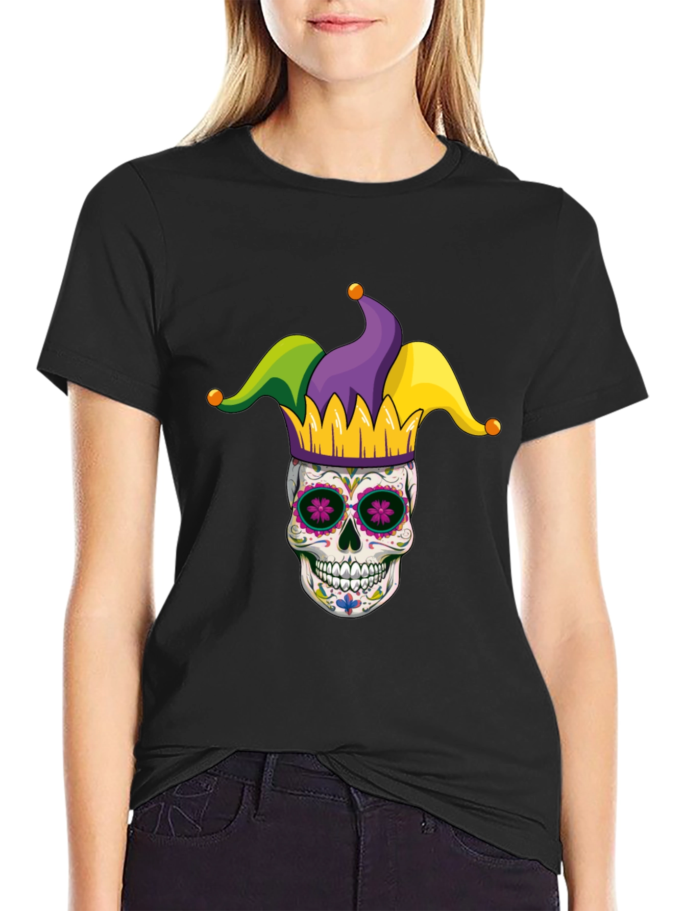 Mardi Gras Skull T-Shirt - Jester Sugar Skull Tee