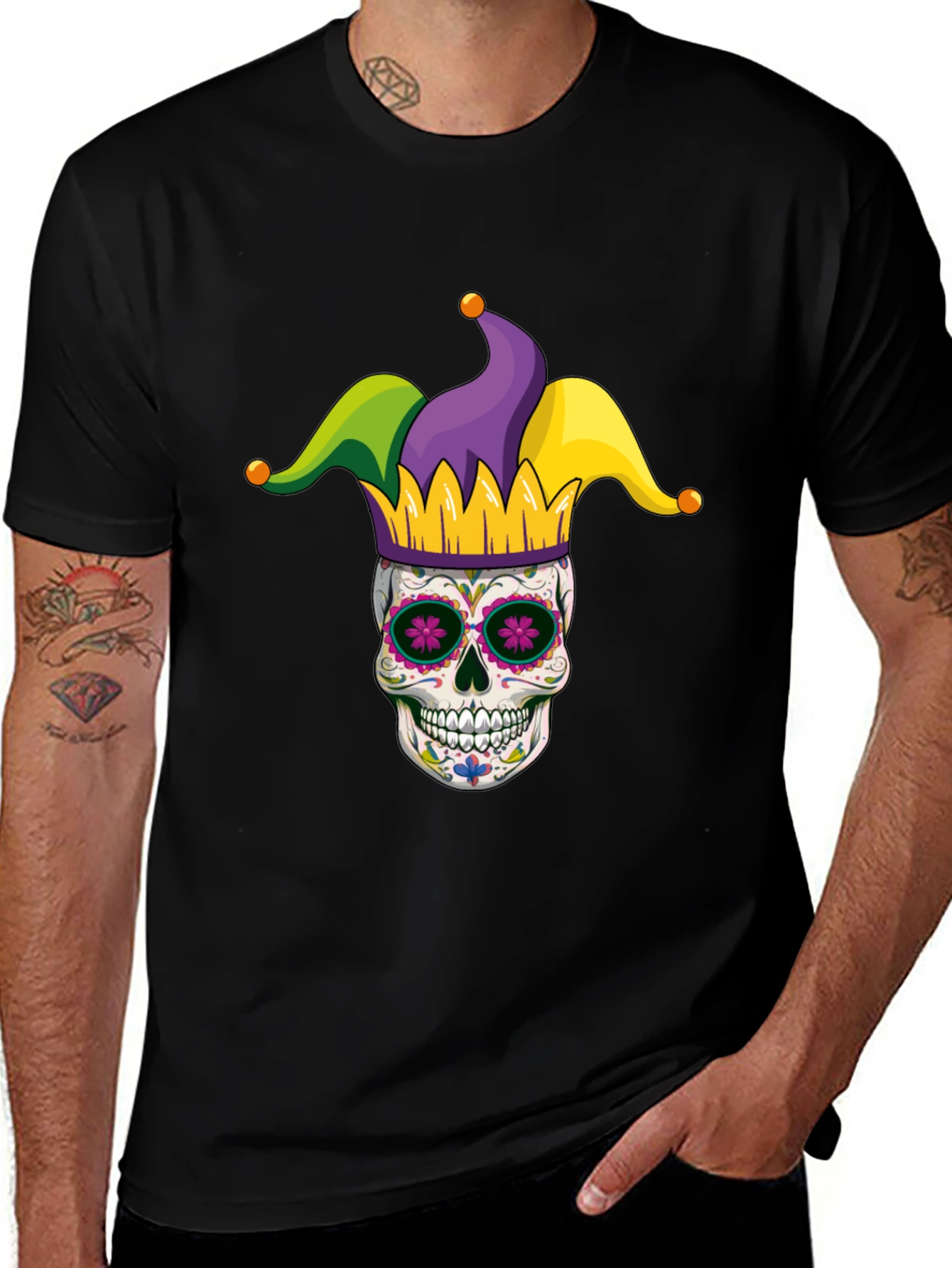 Mardi Gras Skull T-Shirt - Jester Sugar Skull Tee