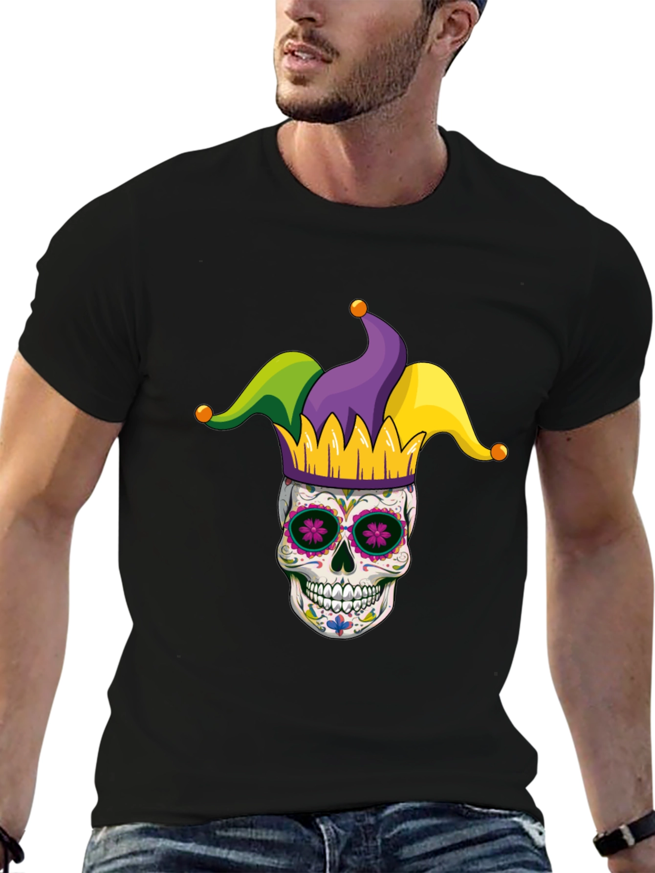 Mardi Gras Skull T-Shirt - Jester Sugar Skull Tee