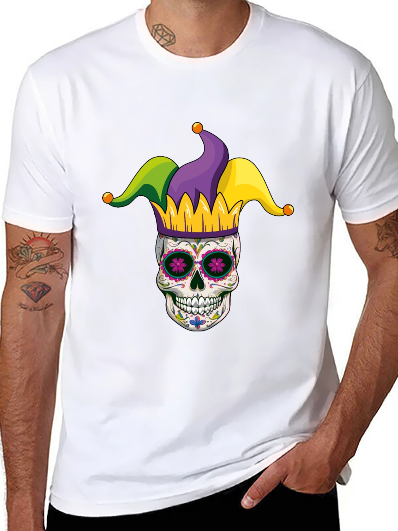 Mardi Gras Skull T-Shirt - Jester Sugar Skull Tee