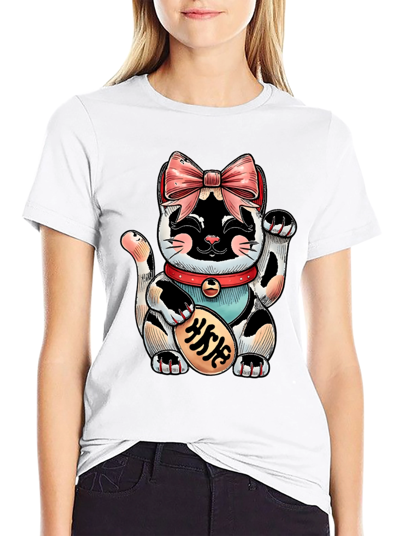 Lucky Cat Graphic Tee - Unisex Black T-Shirt