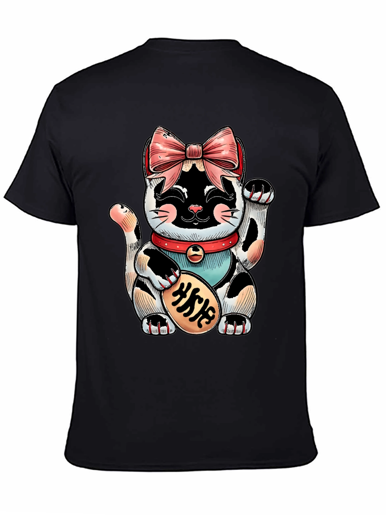 Lucky Cat Graphic Tee - Unisex Black T-Shirt