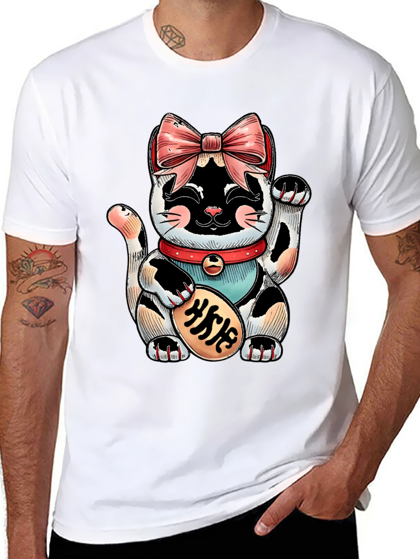 Lucky Cat Graphic Tee - Unisex Black T-Shirt