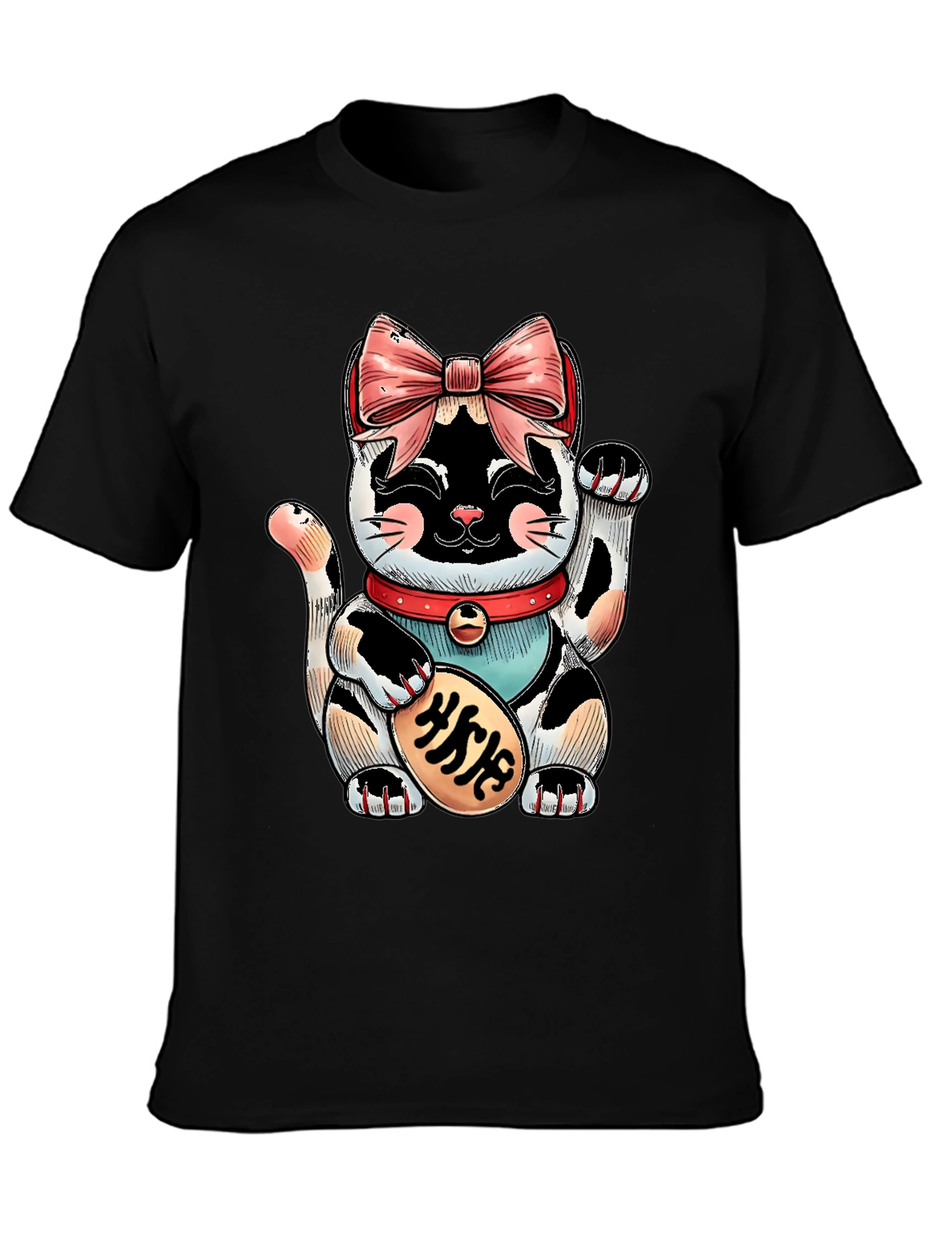 Lucky Cat Graphic Tee - Unisex Black T-Shirt