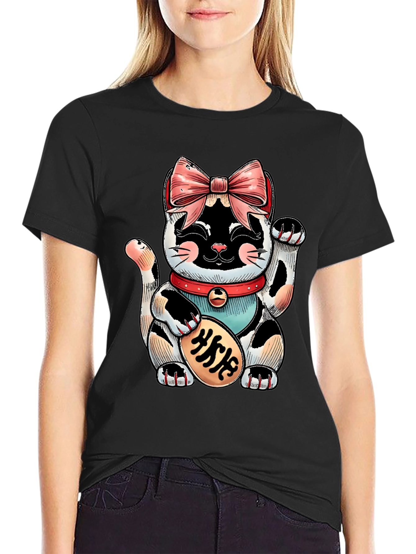 Lucky Cat Graphic Tee - Unisex Black T-Shirt
