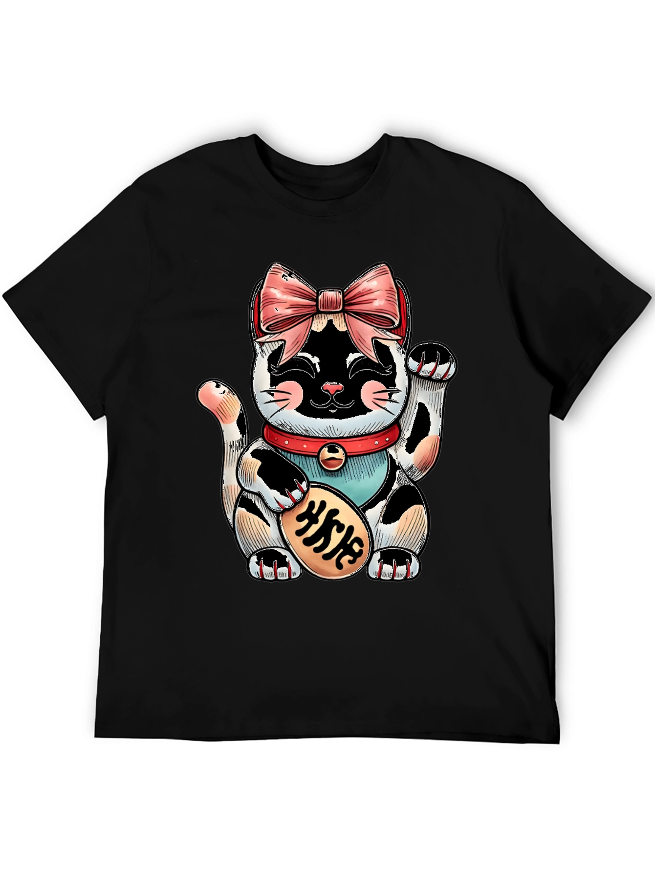 Lucky Cat Graphic Tee - Unisex Black T-Shirt