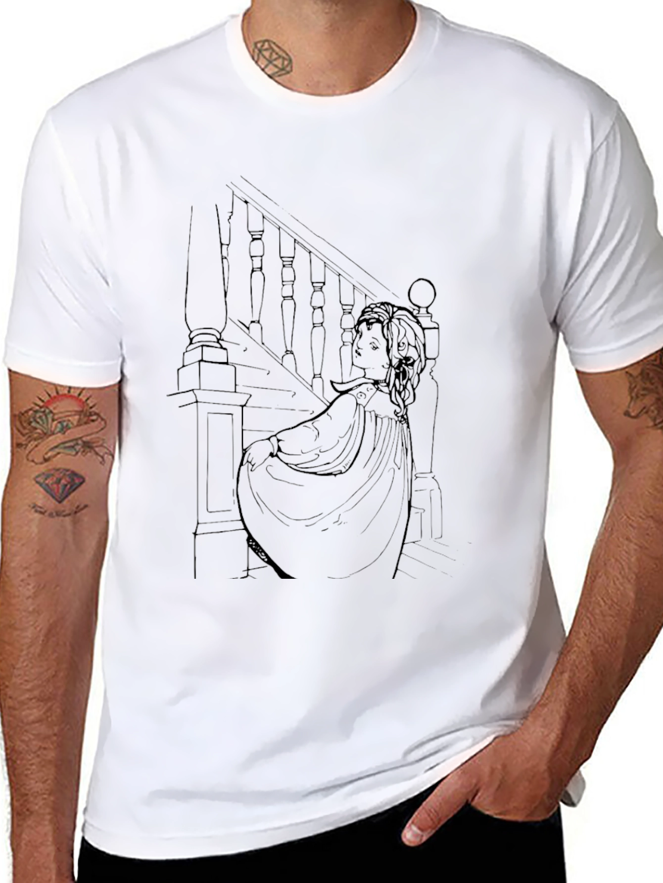 Ethereal Staircase Graphic Tee - Stylish Black T-Shirt