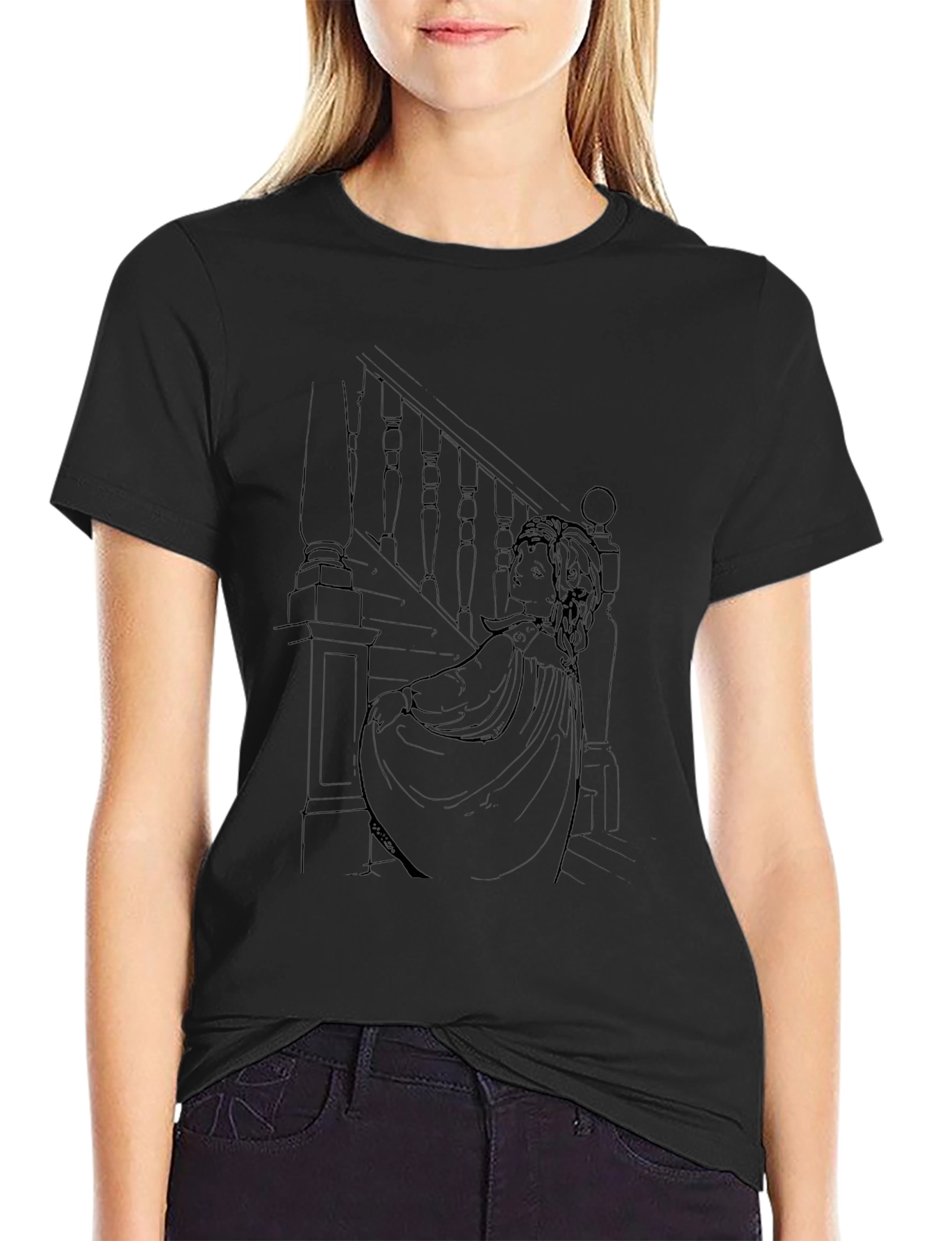 Ethereal Staircase Graphic Tee - Stylish Black T-Shirt