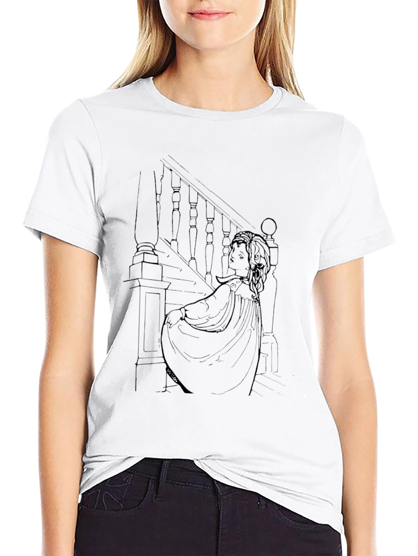 Ethereal Staircase Graphic Tee - Stylish Black T-Shirt