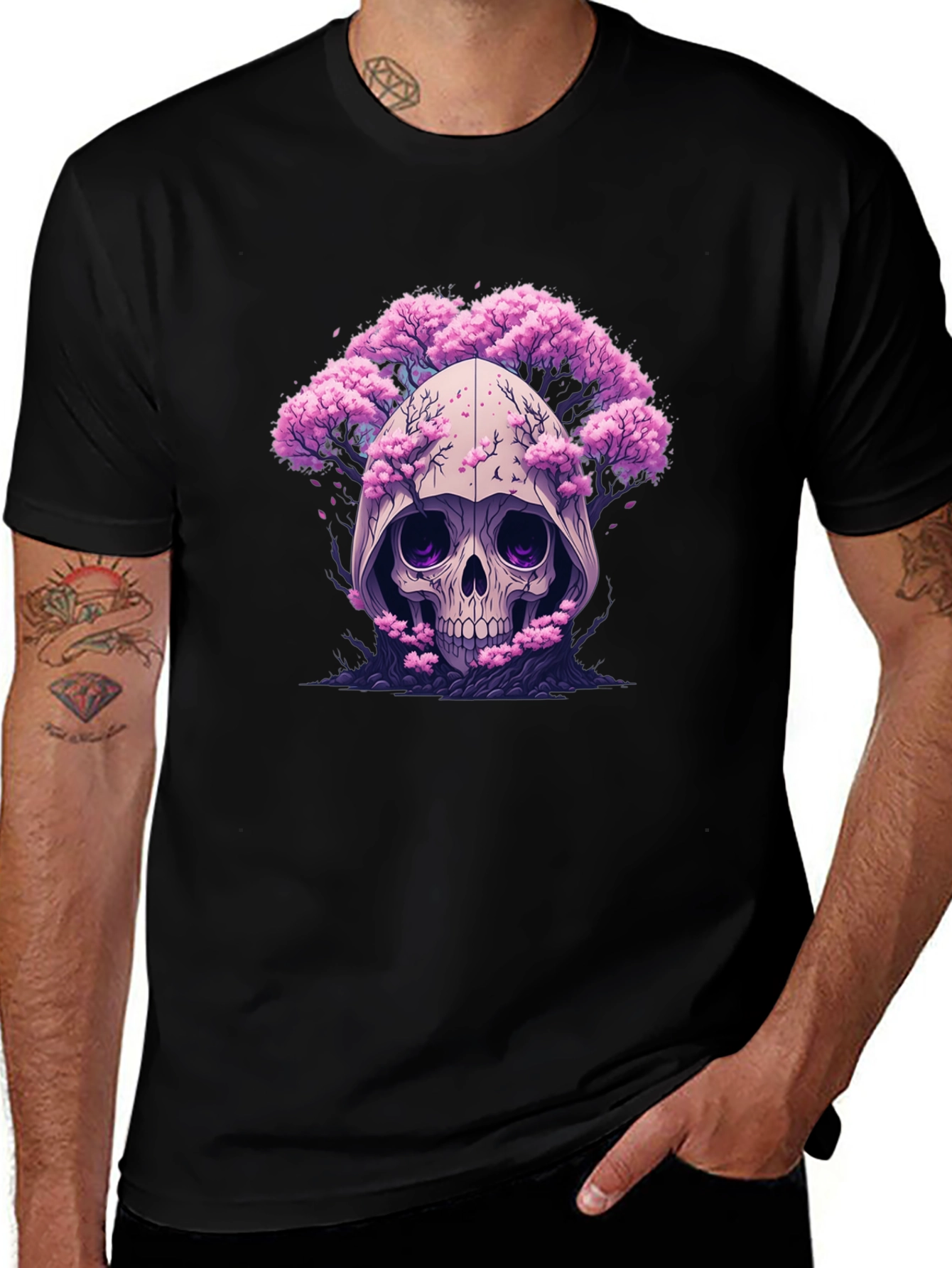 Skull & Cherry Blossom Graphic Tee