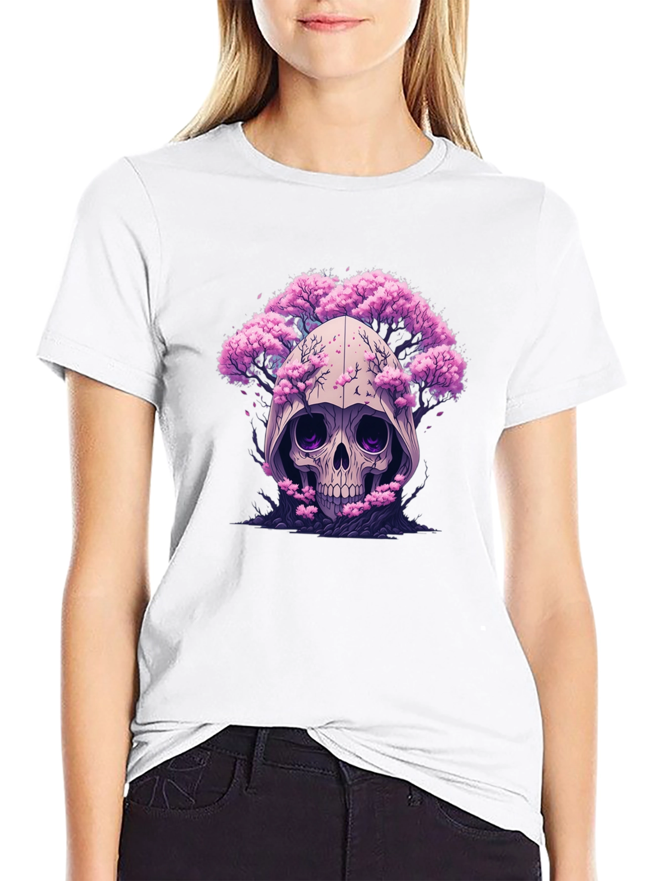 Skull & Cherry Blossom Graphic Tee