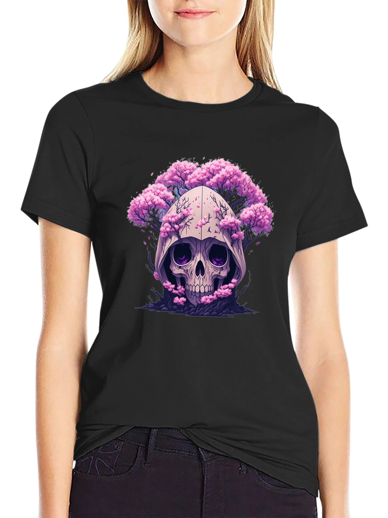 Skull & Cherry Blossom Graphic Tee