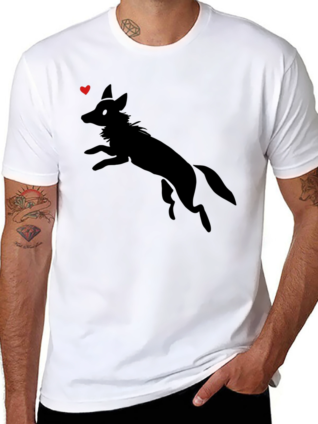 Mens Black Graphic Tee - Jumping Fox Design