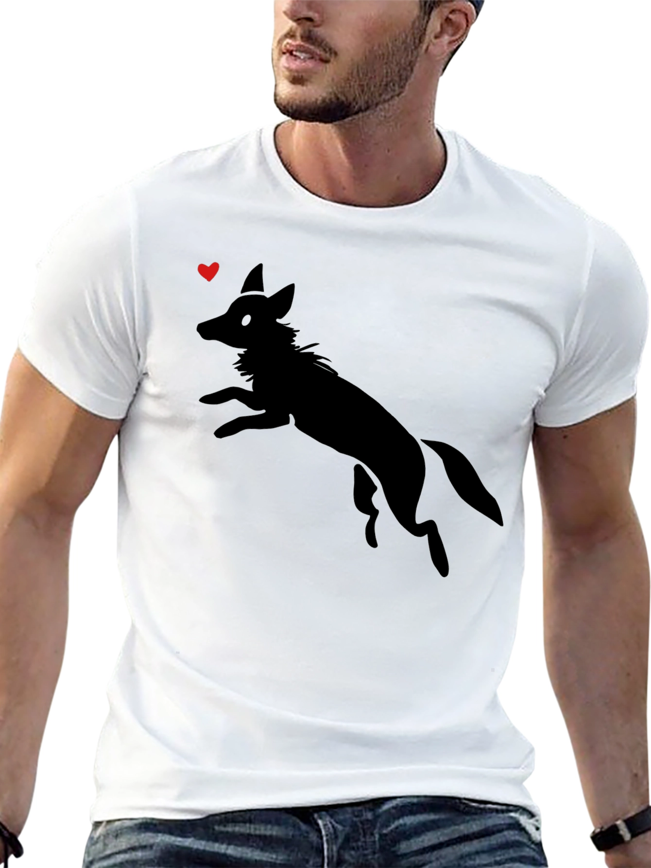 Mens Black Graphic Tee - Jumping Fox Design