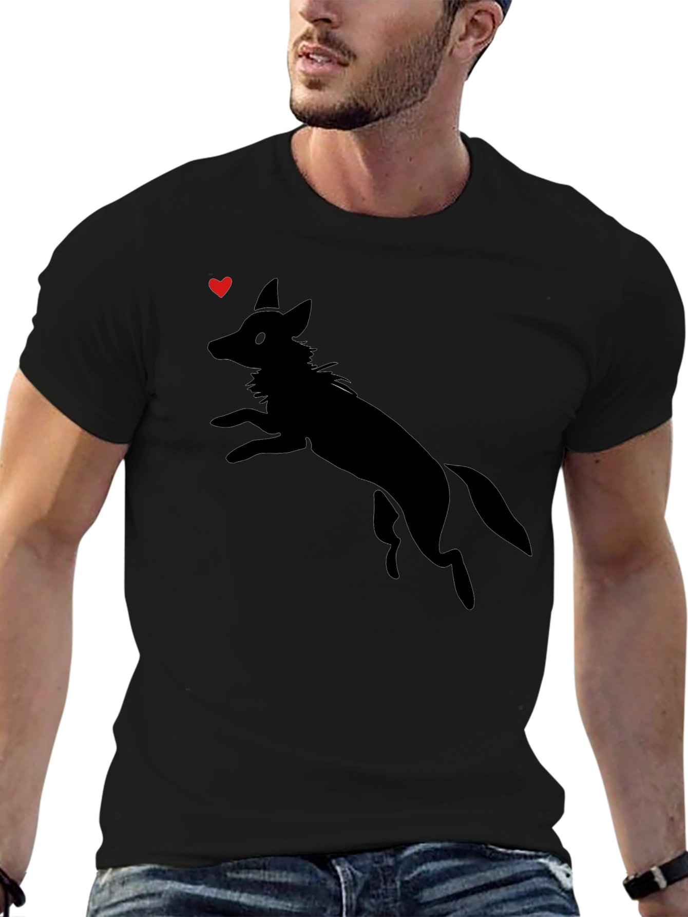 Mens Black Graphic Tee - Jumping Fox Design