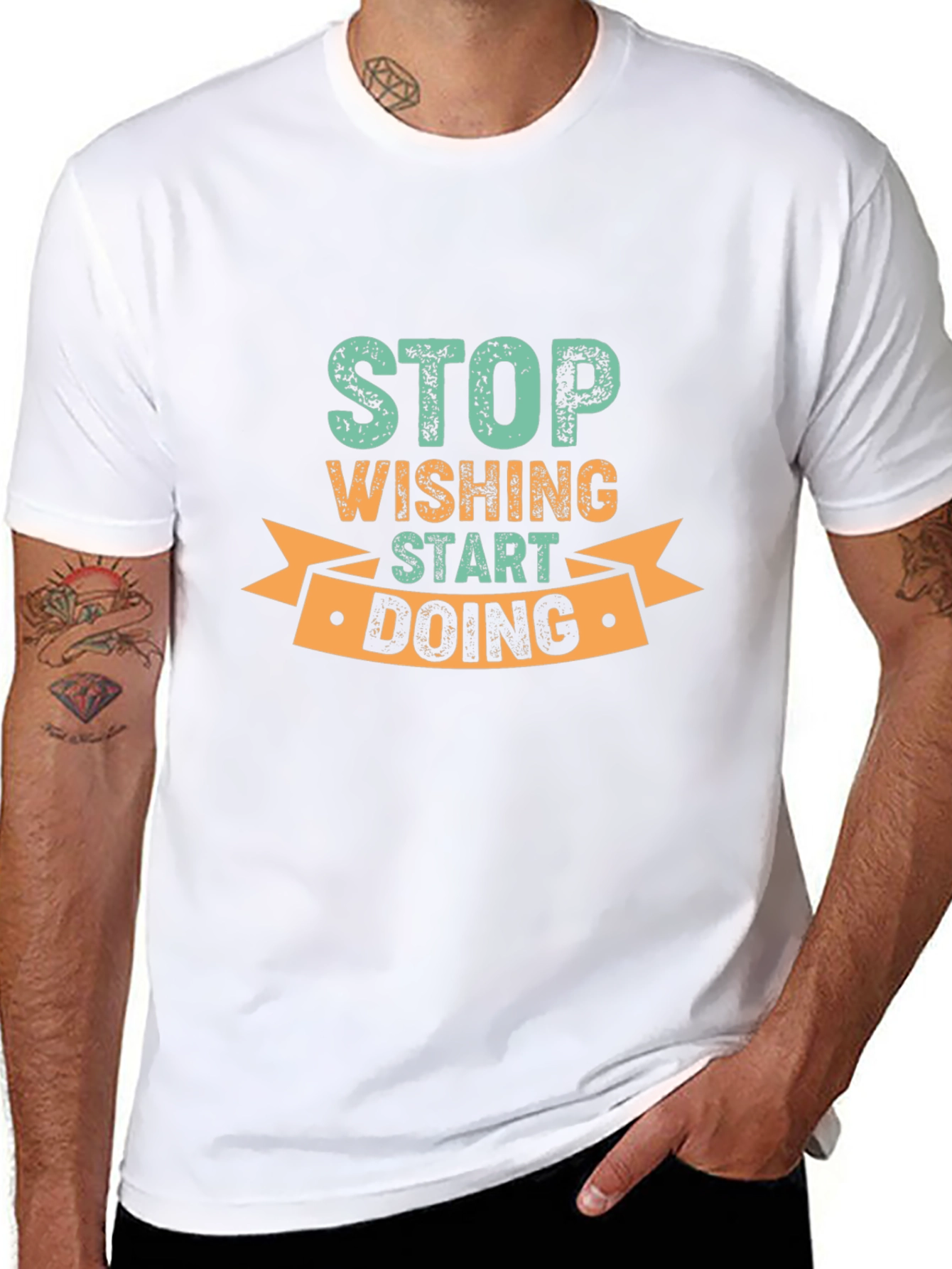 Inspirational Black T-Shirt: Stop Wishing Start Doing