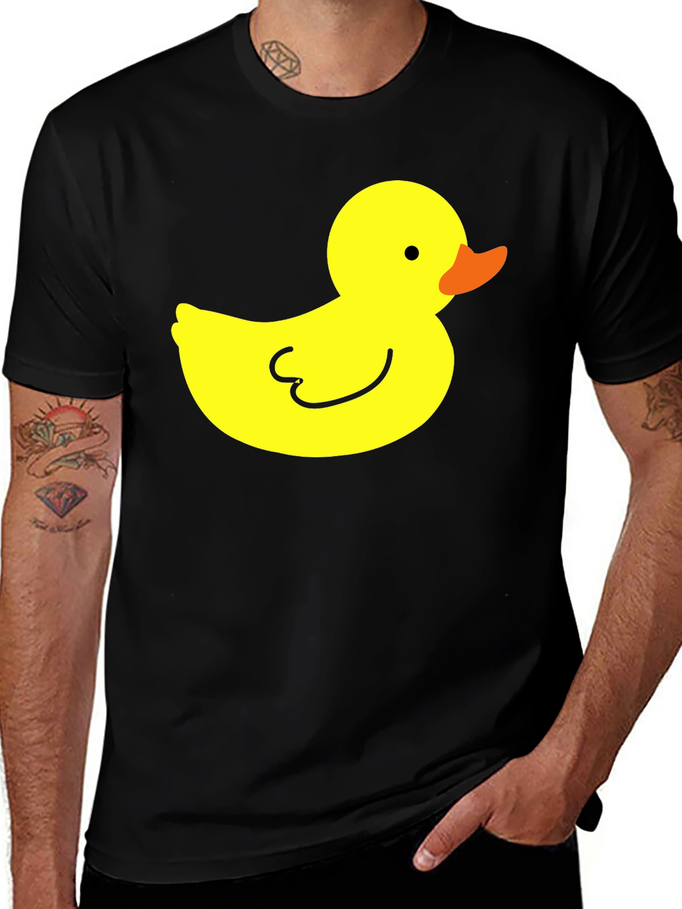 Black T-Shirt with Yellow Duck Graphic