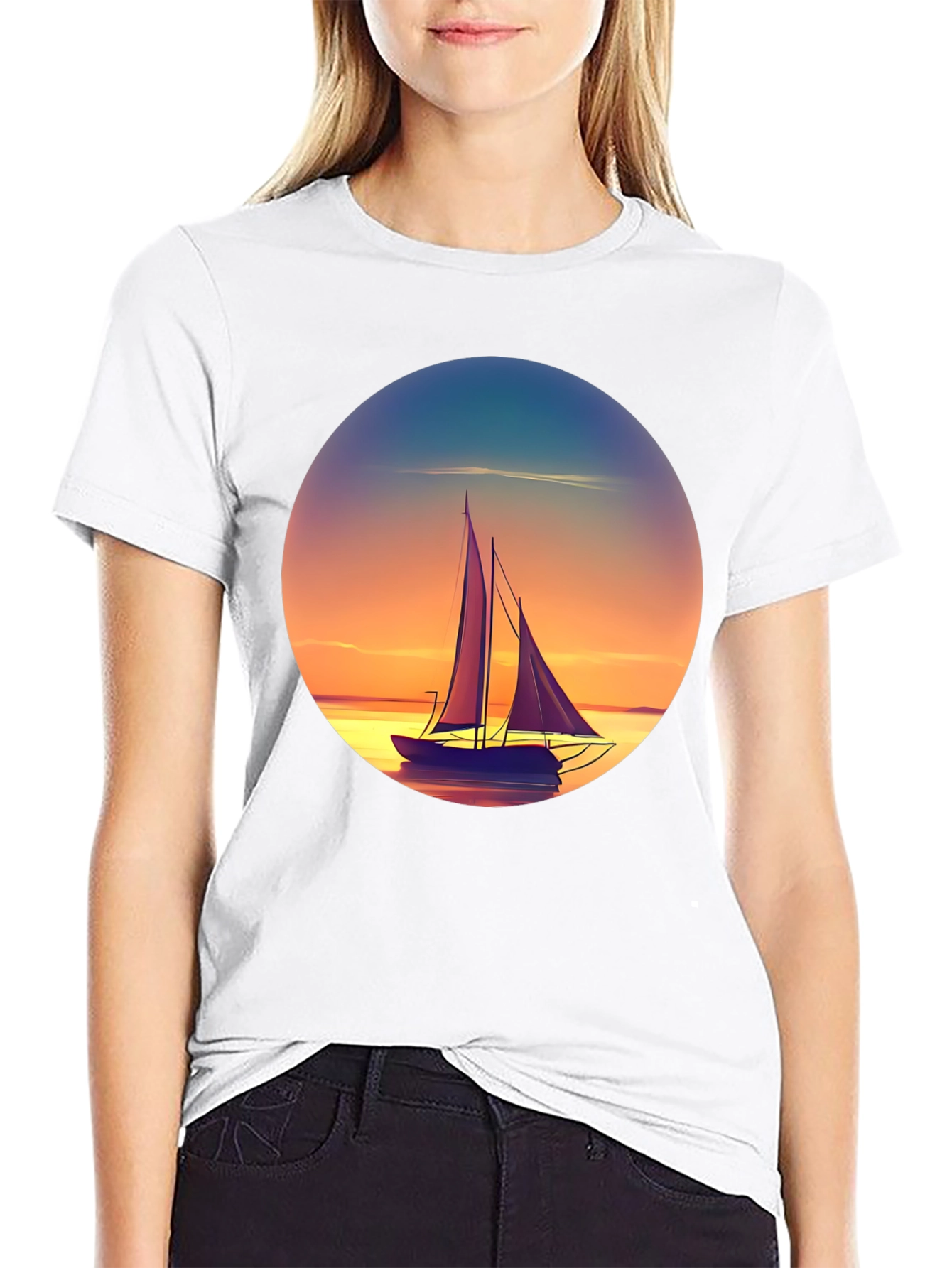 Sunset Sailboat Graphic Tee - Relaxed Fit