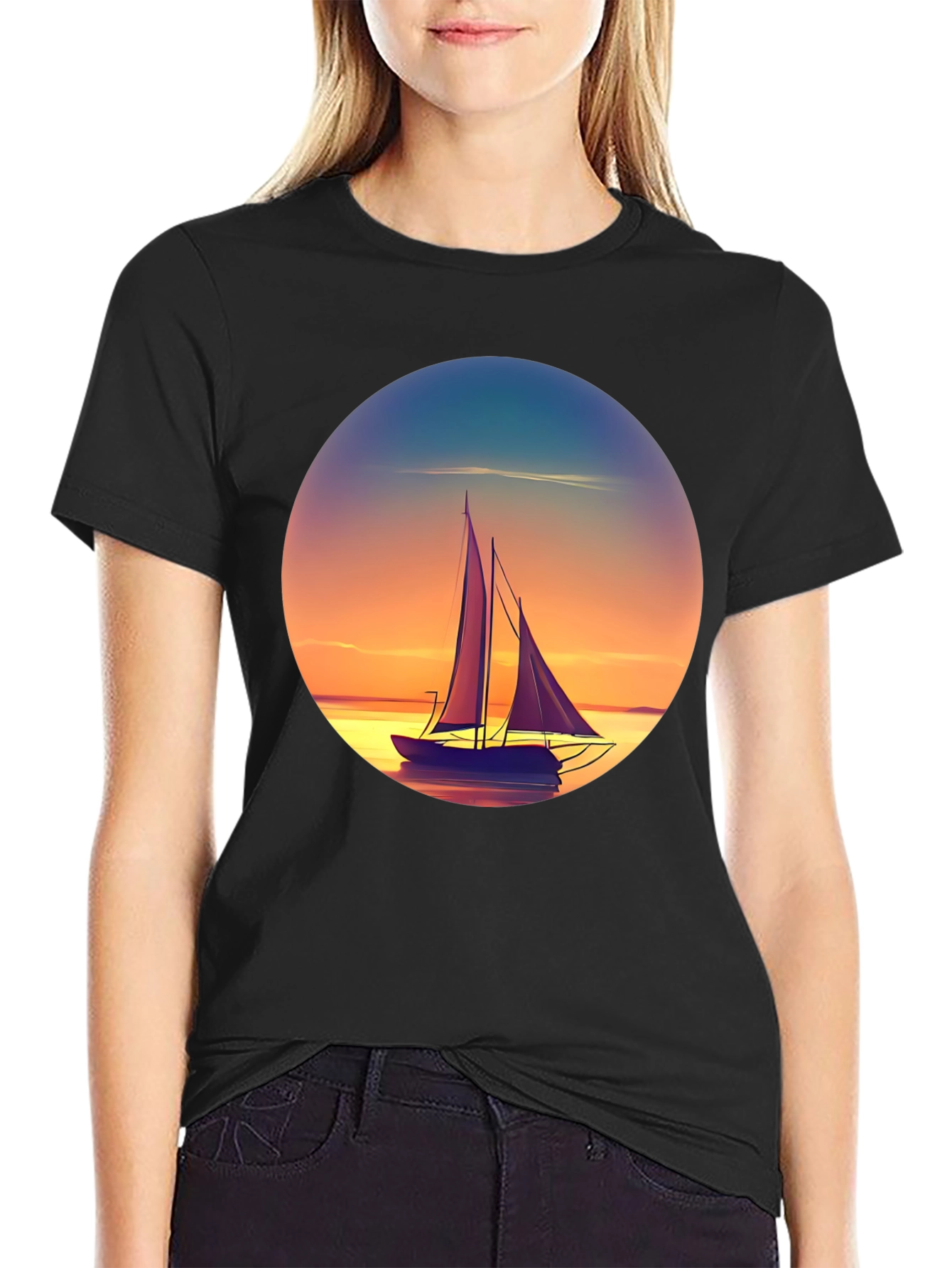Sunset Sailboat Graphic Tee - Relaxed Fit