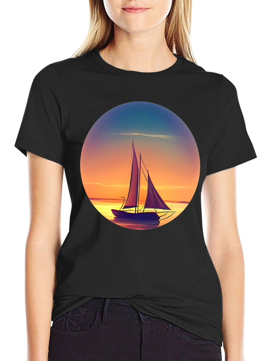 Sunset Sailboat Graphic Tee - Relaxed Fit