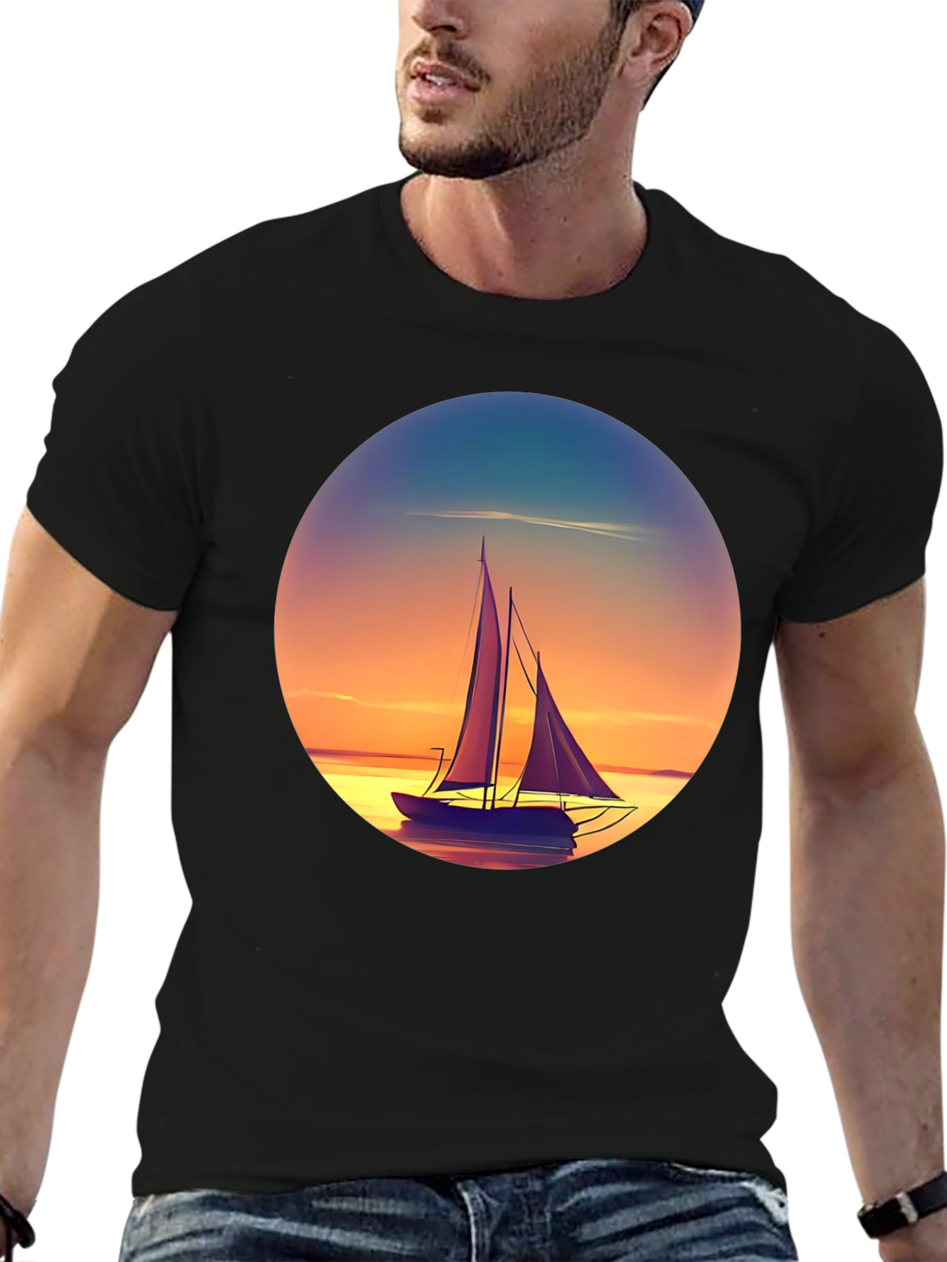 Sunset Sailboat Graphic Tee - Relaxed Fit