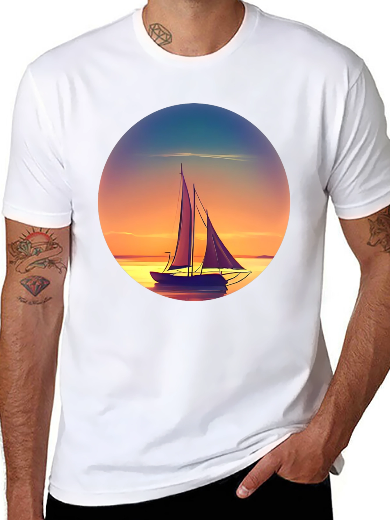 Sunset Sailboat Graphic Tee - Relaxed Fit