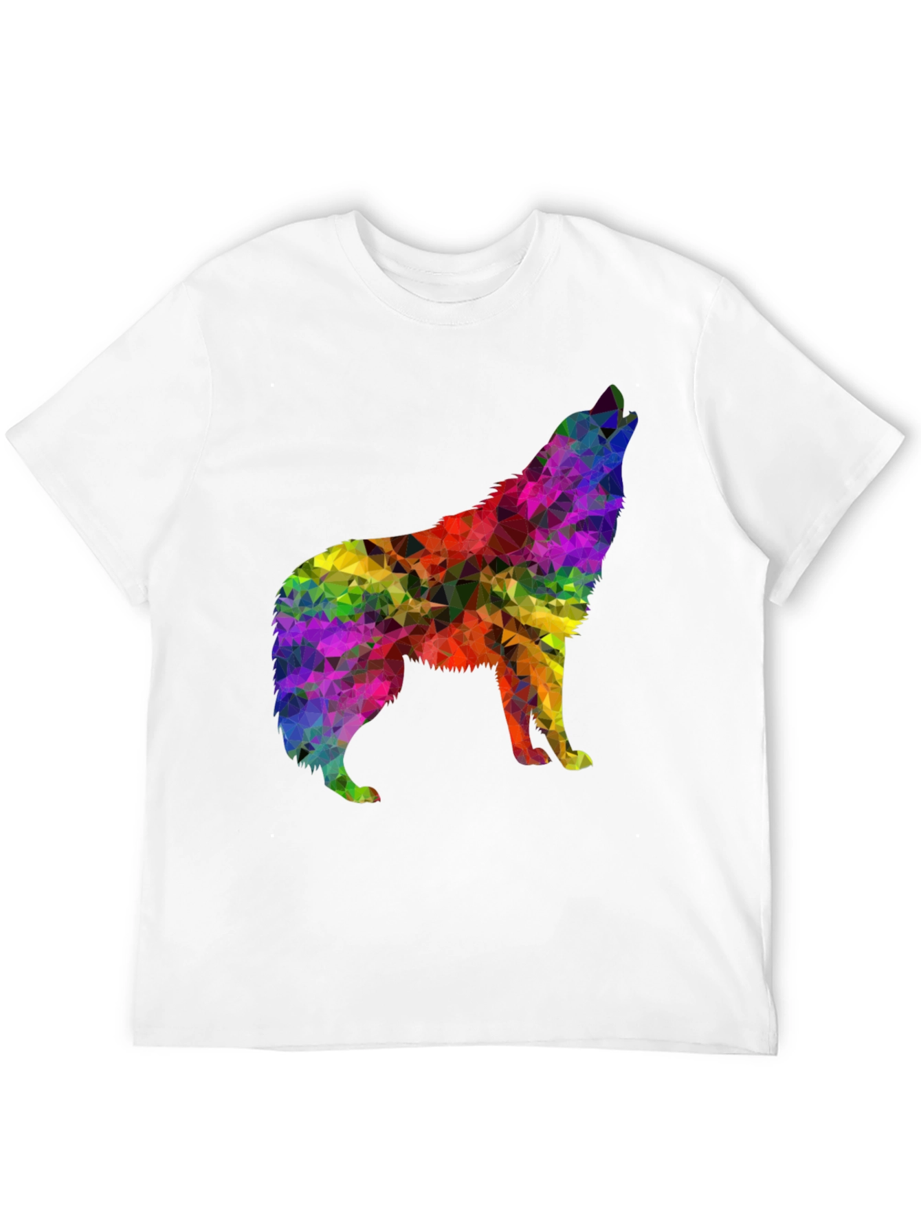 Rainbow Geometric Wolf Graphic Tee - Black
